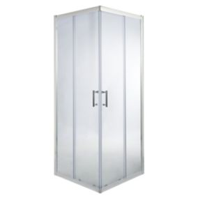 GoodHome Onega Silver effect Clear Square Shower Enclosure & tray - Corner entry double sliding door (H)190cm (W)90cm (D)90cm