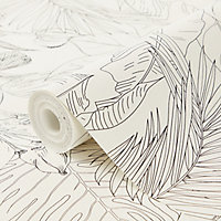 GoodHome Oophoric Black & white Toucan Textured Wallpaper