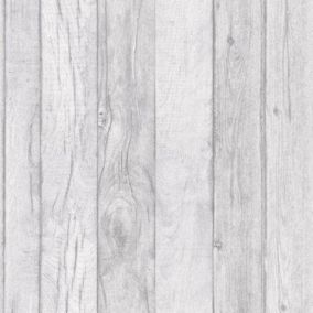 GoodHome Ordsall Grey Wood effect Smooth Wallpaper