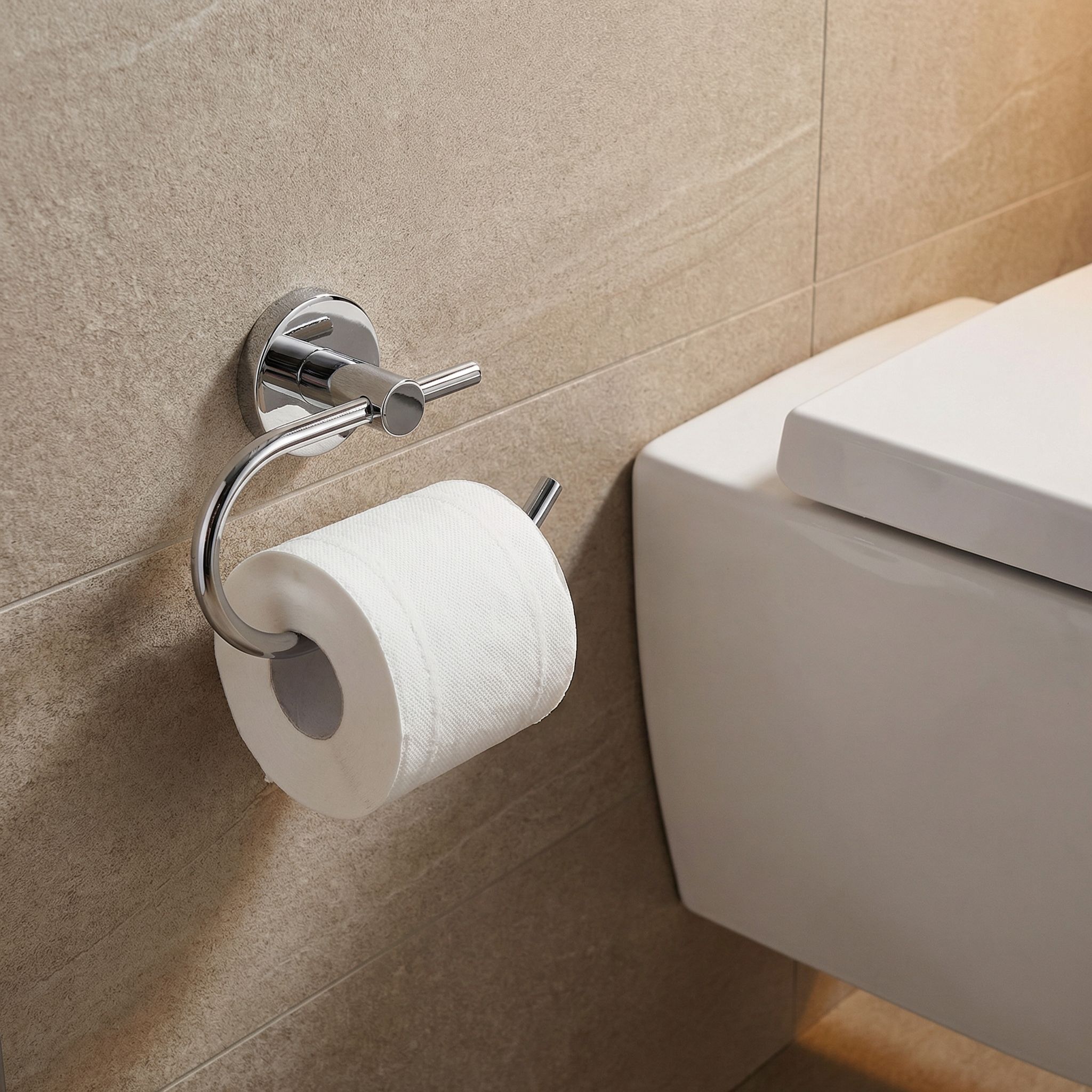 GoodHome Ormara Polished Silver effect Wall-mounted Toilet roll holder (H)104mm (W)162mm