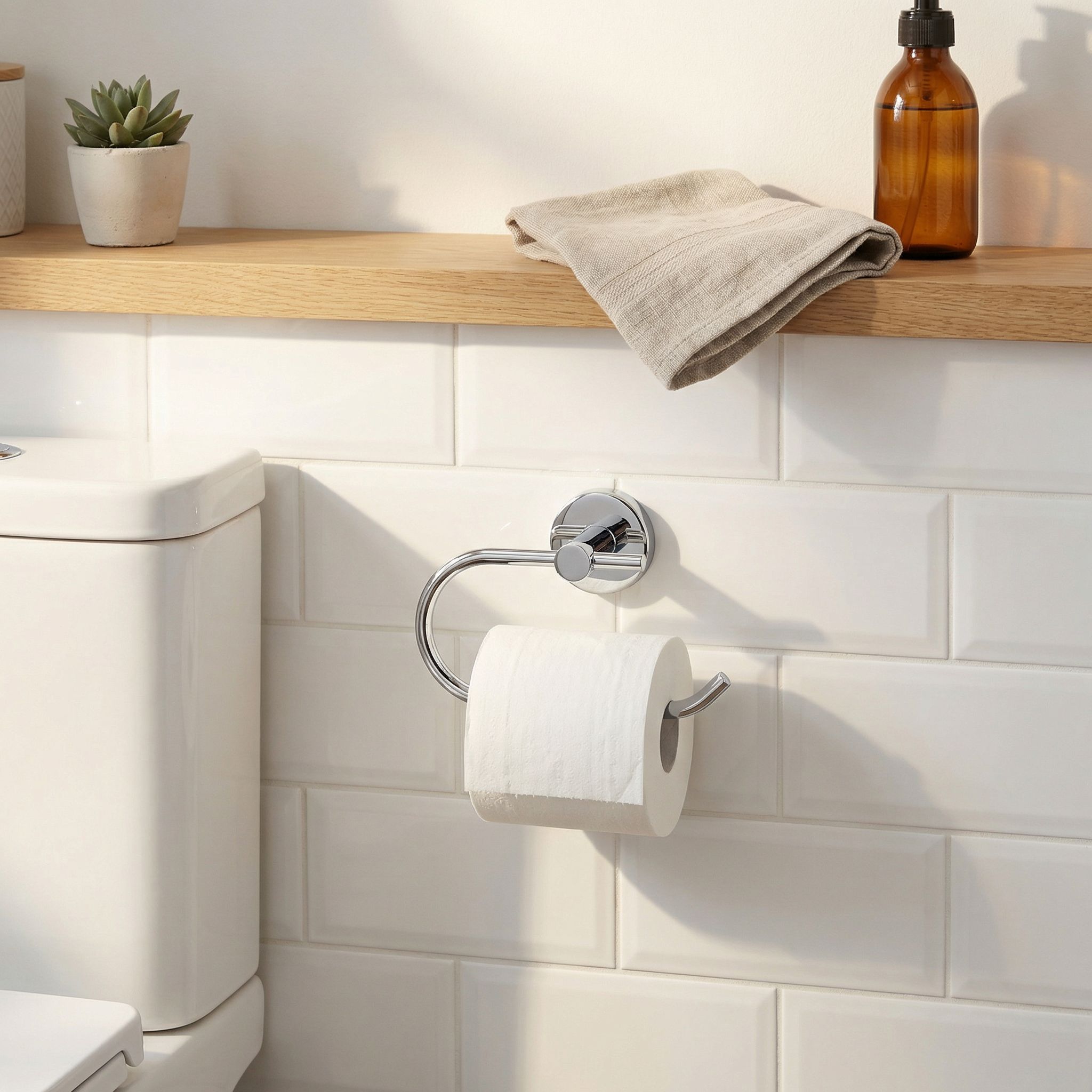 GoodHome Ormara Polished Silver effect Wall-mounted Toilet roll holder (H)104mm (W)162mm