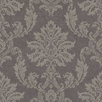 GoodHome Ormonde Charcoal Damask Metallic effect Textured Wallpaper Sample