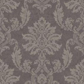 GoodHome Ormonde Charcoal Damask Metallic effect Textured Wallpaper Sample