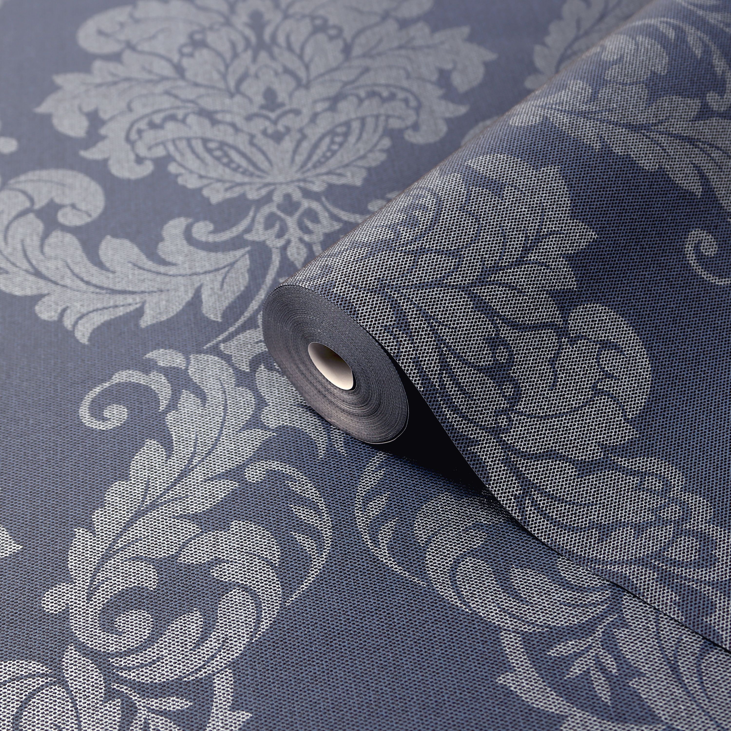 GoodHome Ornata Midnight blue Damask Textured Wallpaper Sample