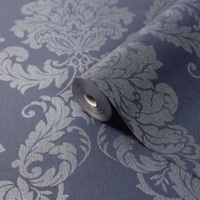 GoodHome Ornata Midnight blue Damask Textured Wallpaper