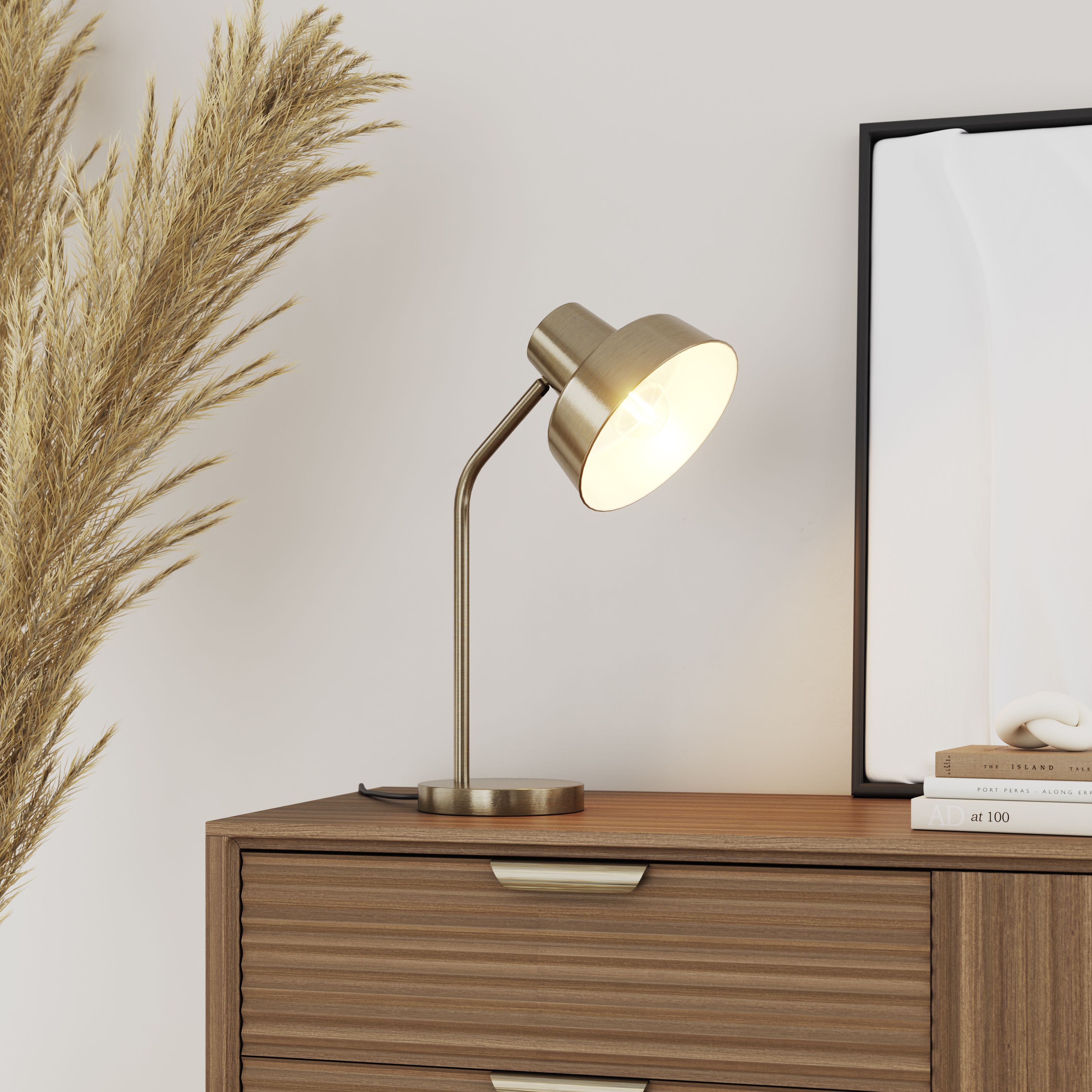 GoodHome Orous Classic Round Satin Pewter effect Table lamp