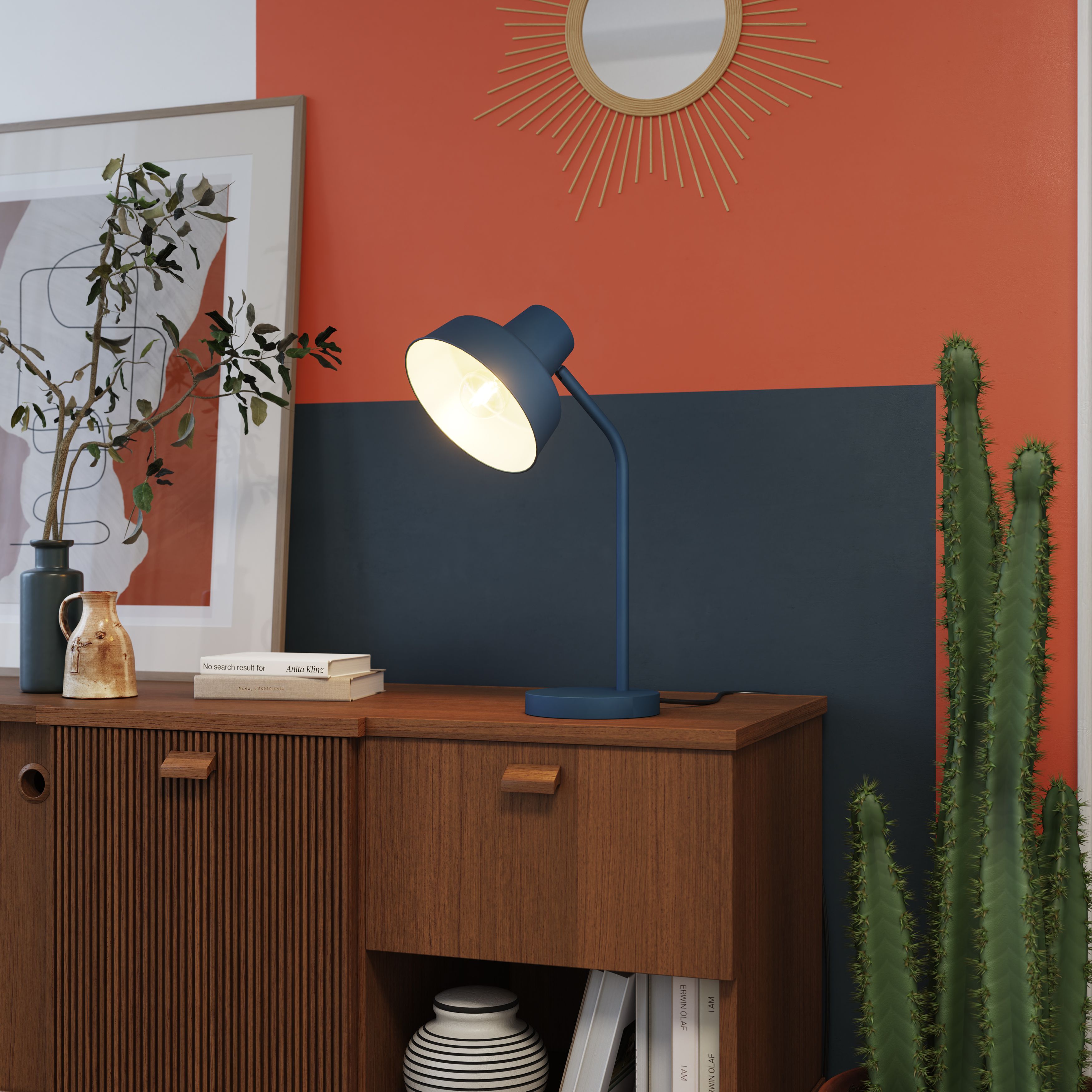 GoodHome Orous Industrial Matt Blue Round Table lamp DIY at B&Q