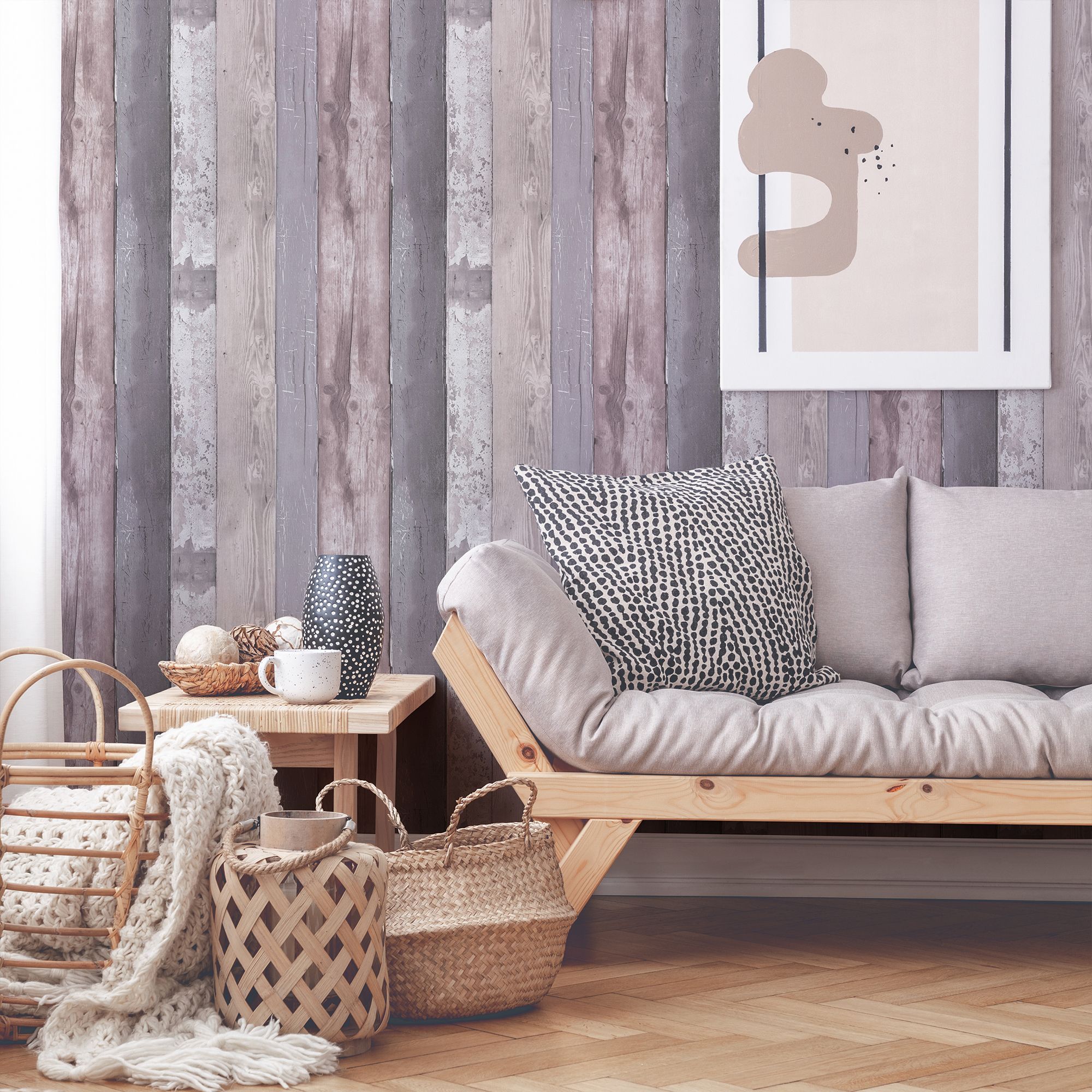 GoodHome Otau Grey Wood effect Smooth Wallpaper
