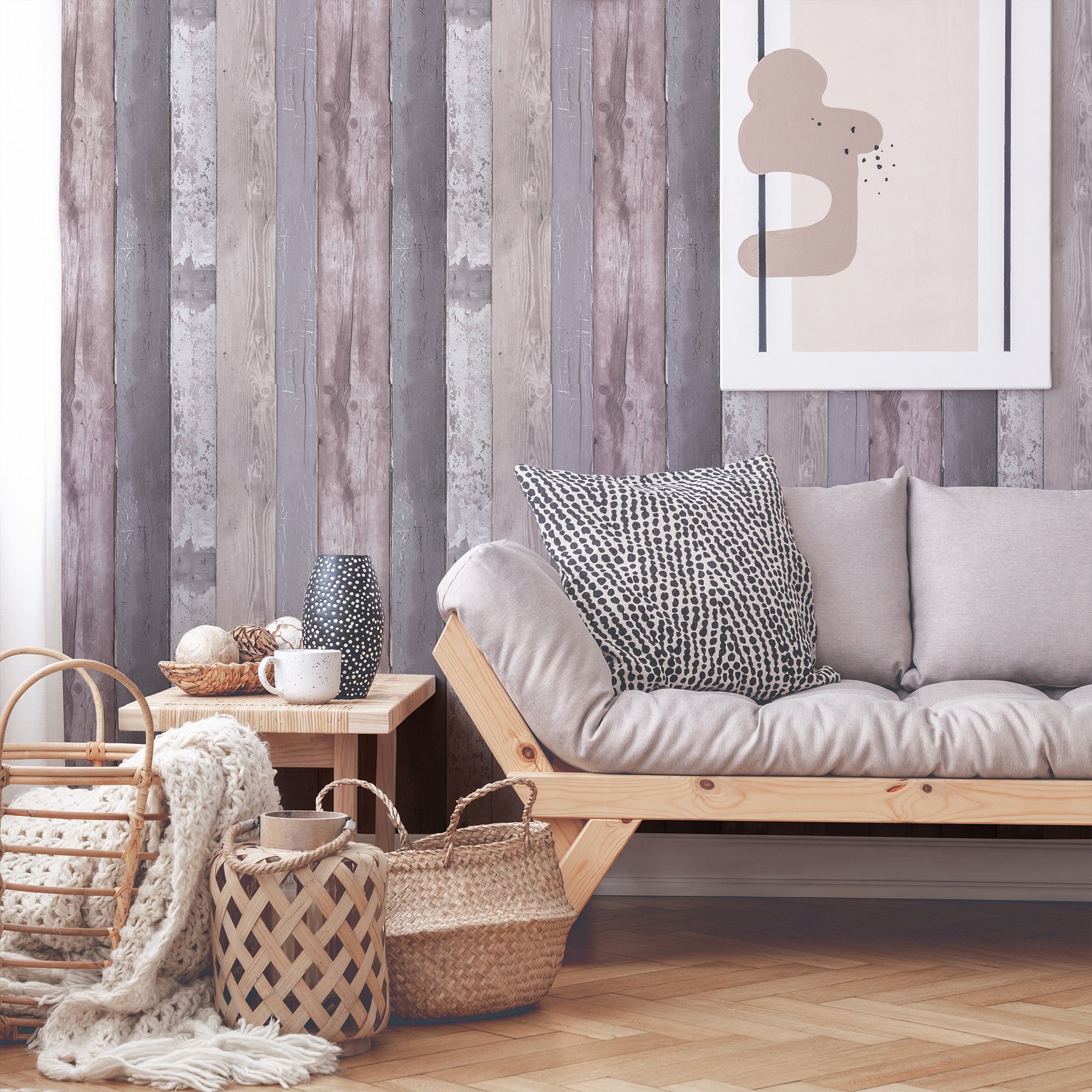 GoodHome Otau Grey Wood effect Smooth Wallpaper | DIY at B&Q