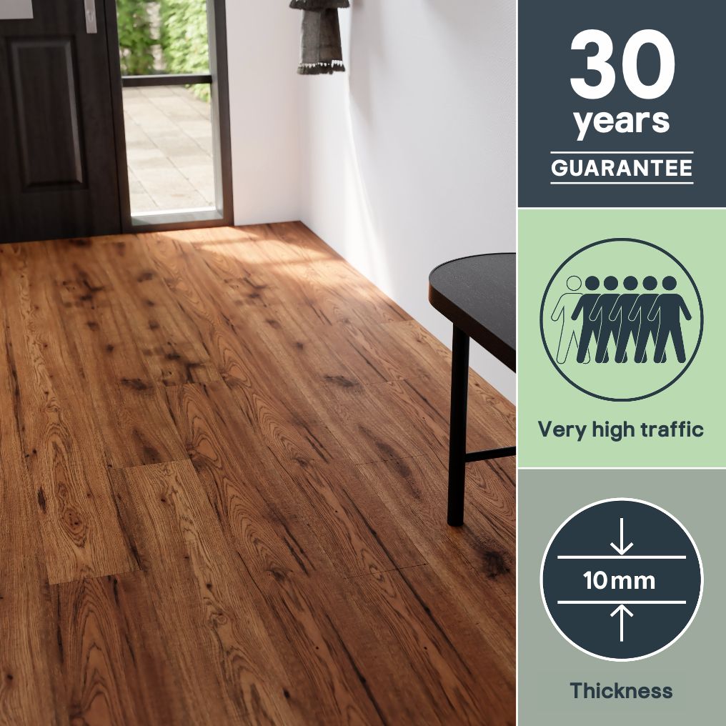 GoodHome Otley Dark Brown Natural Oak Wood effect Structured Laminate Flooring, 1.868m²