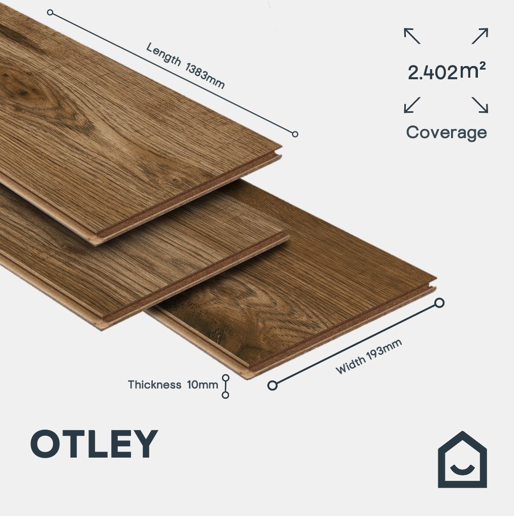 GoodHome Otley Dark Brown Natural Oak Wood effect Structured Laminate Flooring, 1.868m²