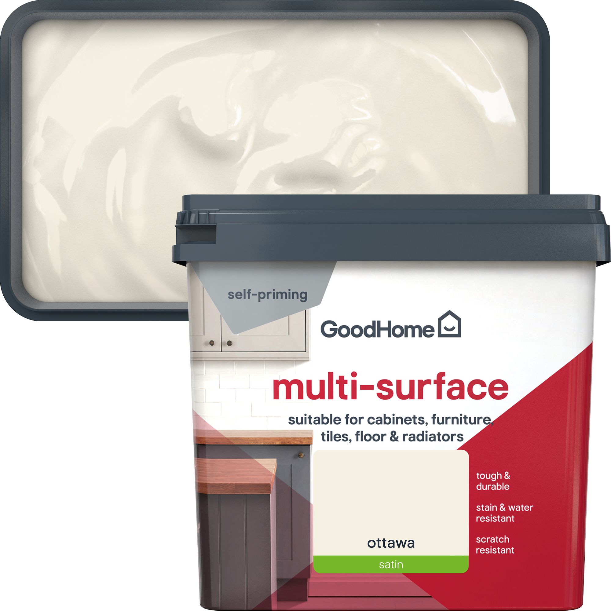 GoodHome Ottawa Satin Multi-surface paint, 750ml