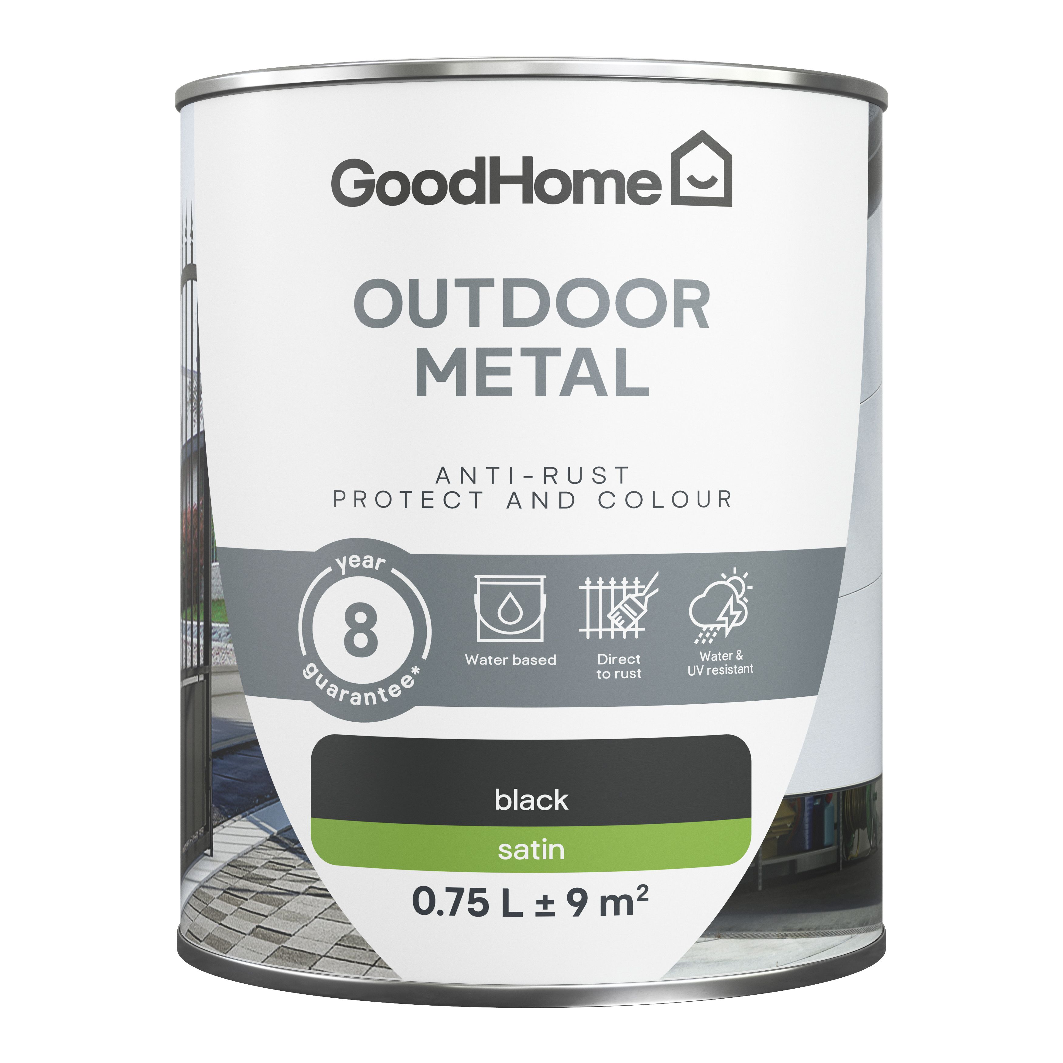 GoodHome Outdoor Black Satinwood Exterior Metal paint, 750ml Tin