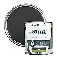 GoodHome Outdoor Black Satinwood Multi-surface paint, 2.5L