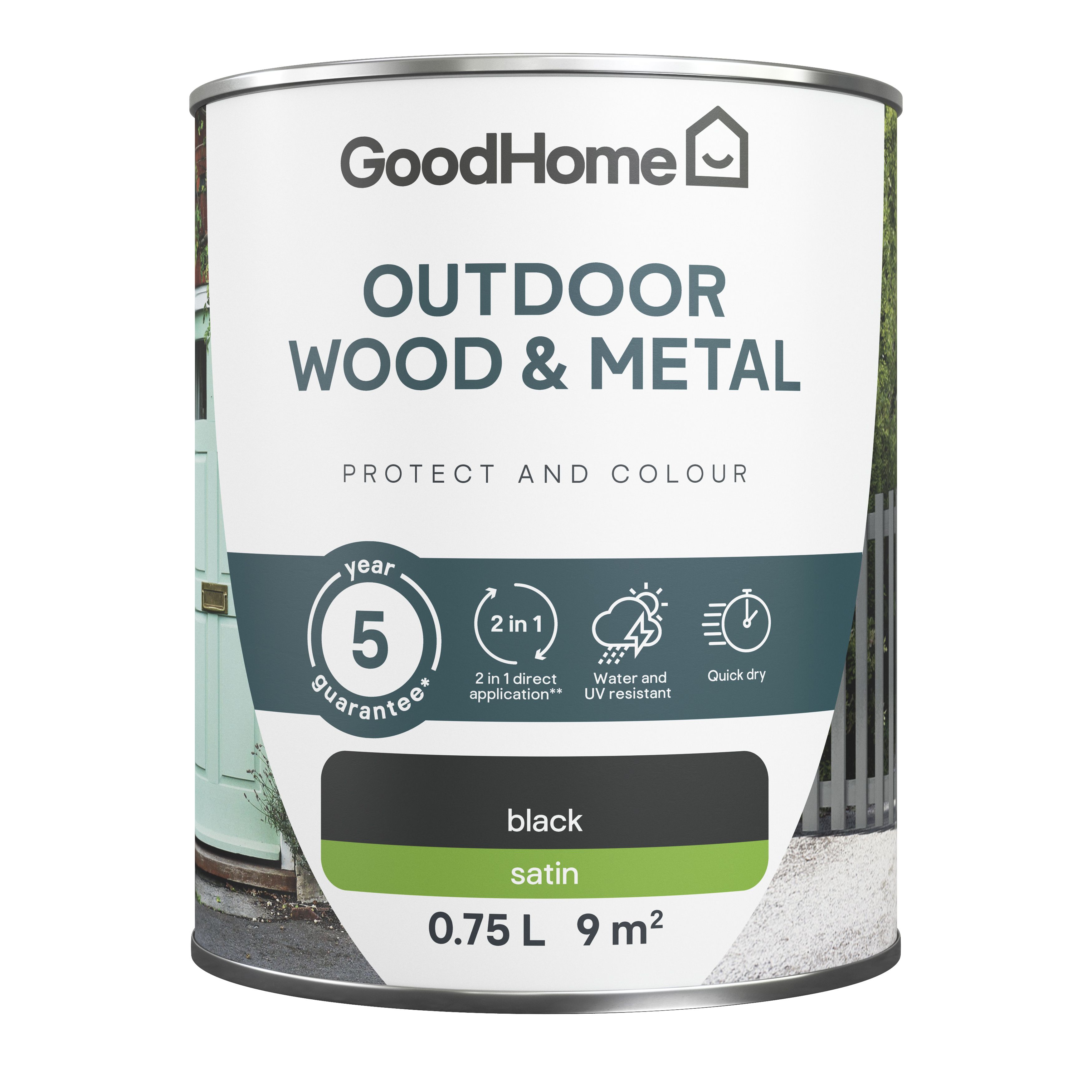 GoodHome Outdoor Black Satinwood Multi-surface paint, 750ml