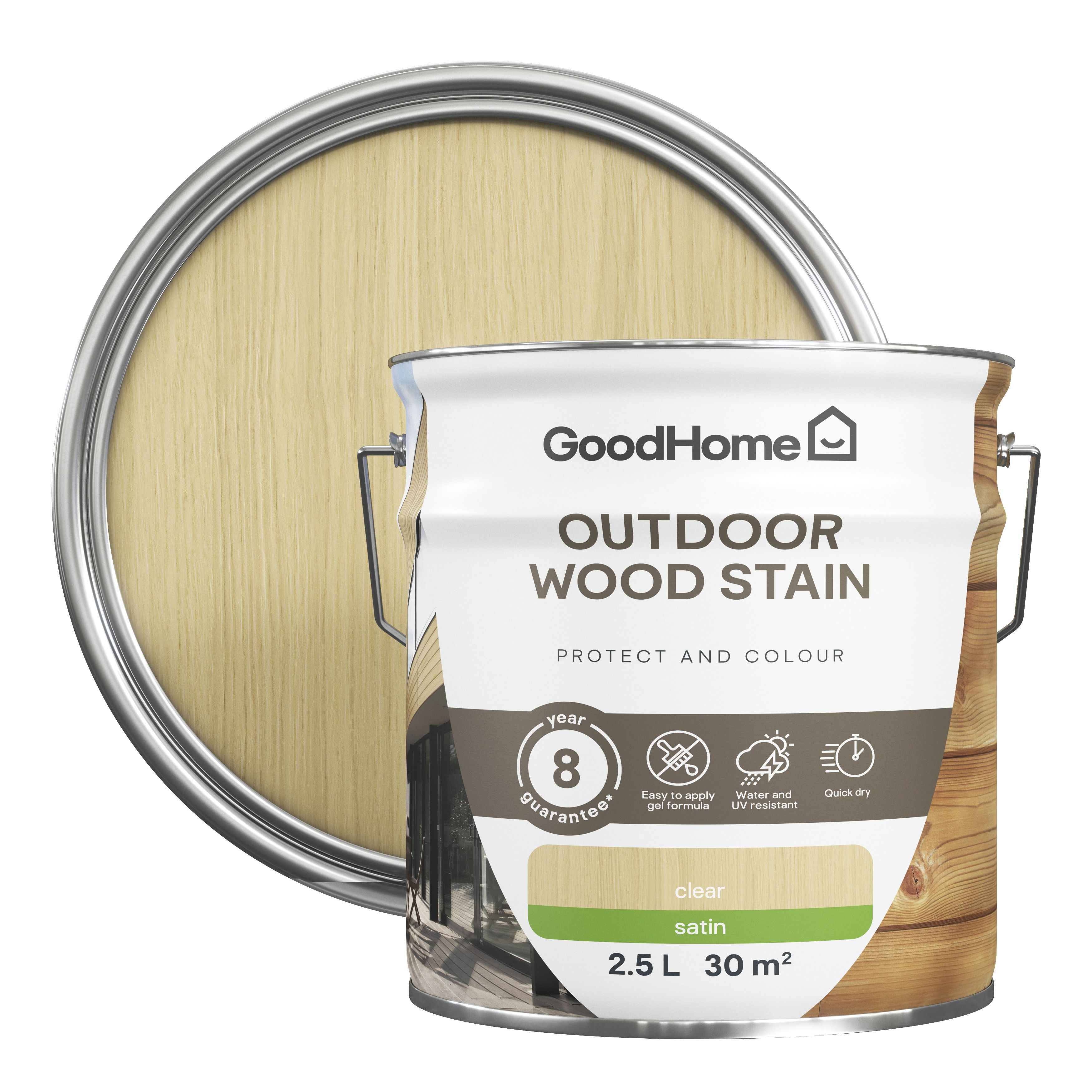 GoodHome Outdoor Clear Satin Quick dry Wood stain, 2.5L