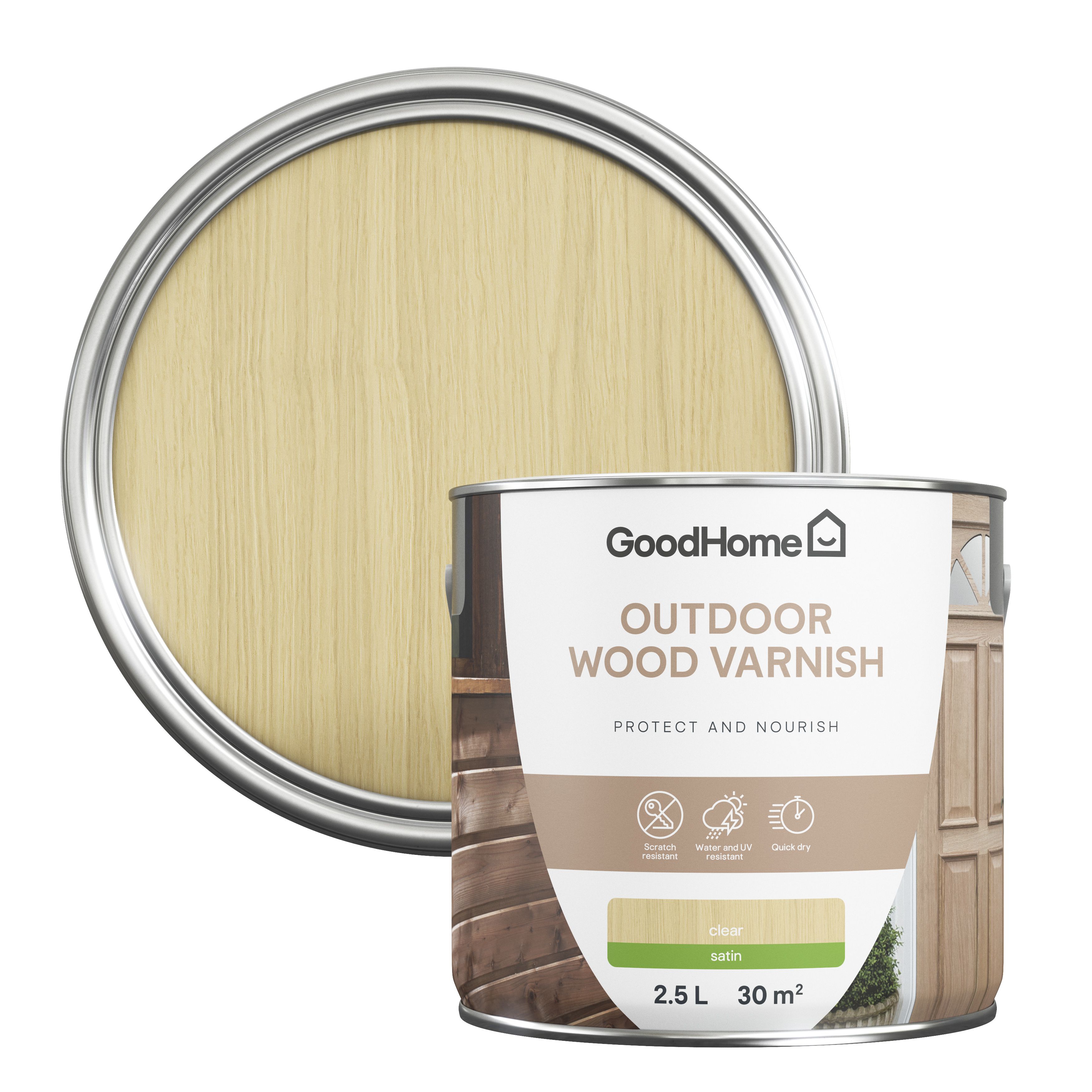 GoodHome Outdoor Clear Satin Wood Varnish, 2.5L