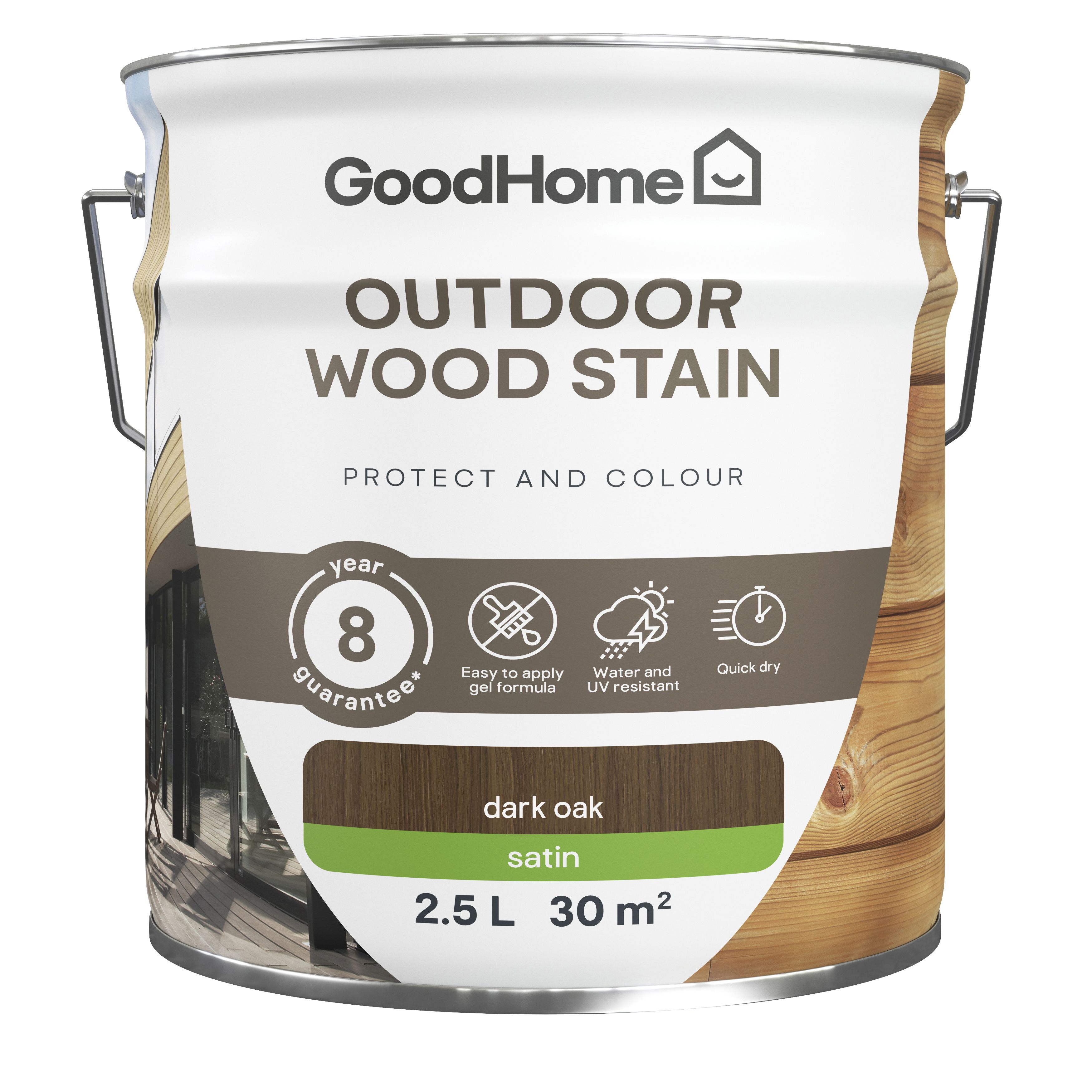 GoodHome Outdoor Dark Oak Satin Quick dry Wood stain, 2.5L