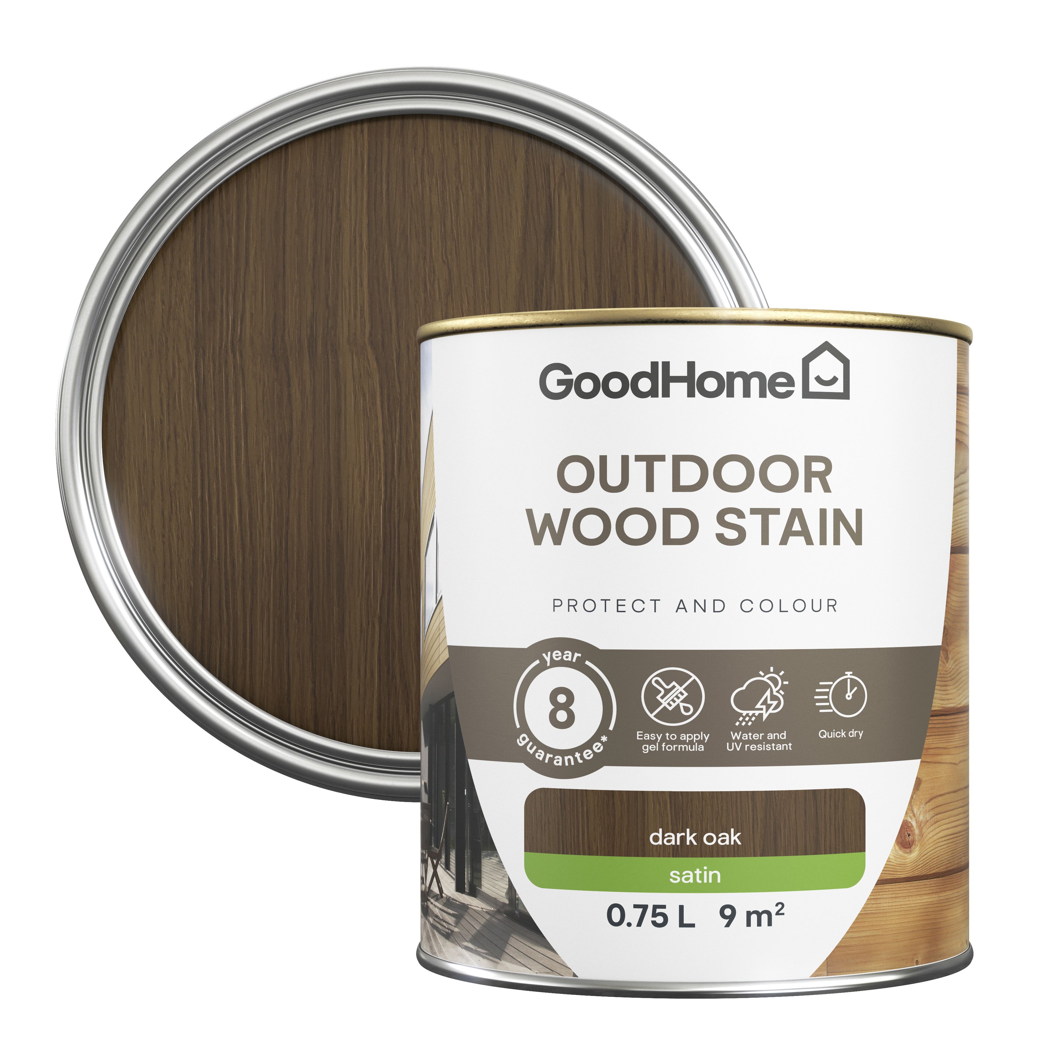 Buy GoodHome Outdoor Dark Oak Satin Quick dry Wood stain, 750ml DIY at B&Q