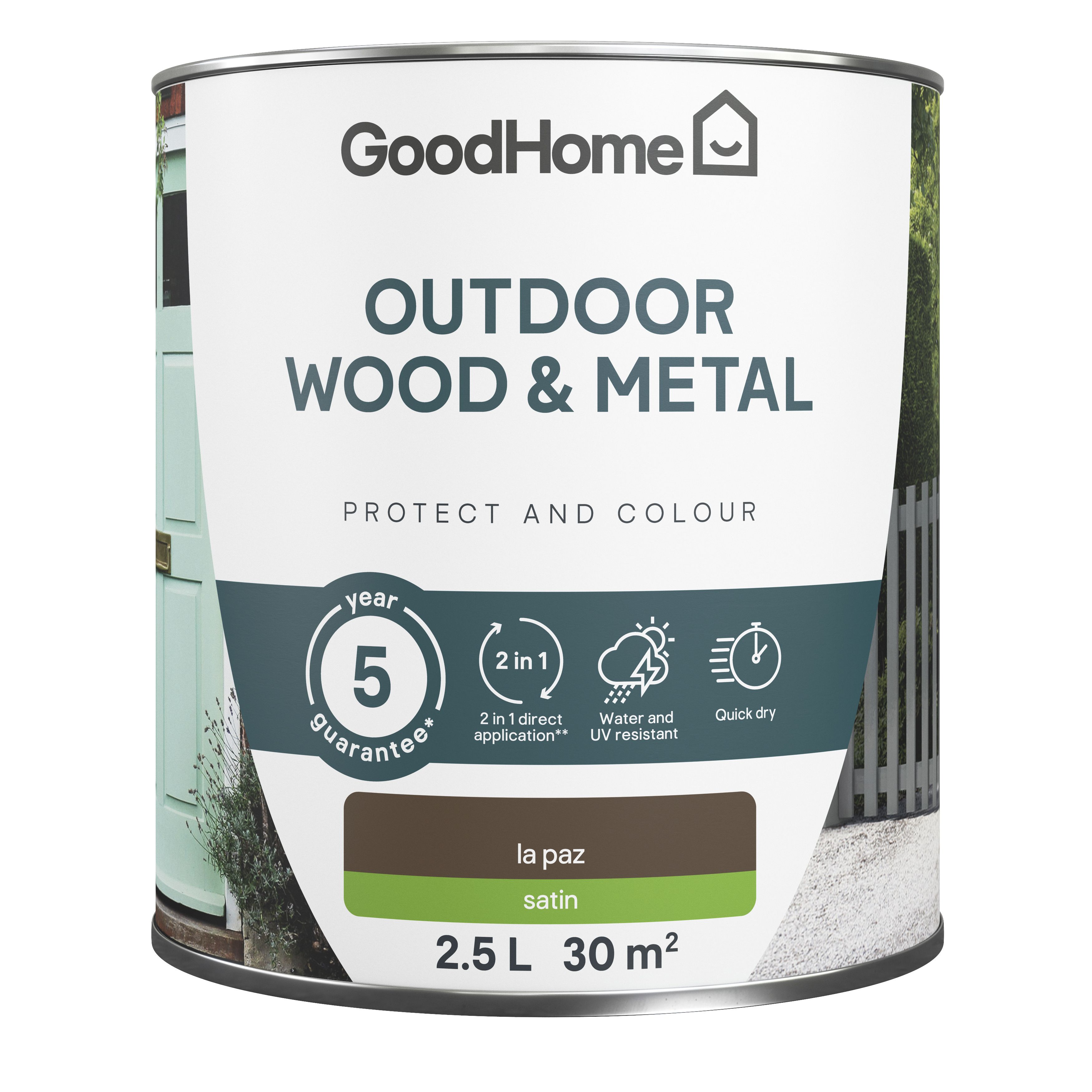 GoodHome Outdoor La Paz Satinwood Multi-surface paint, 2.5L