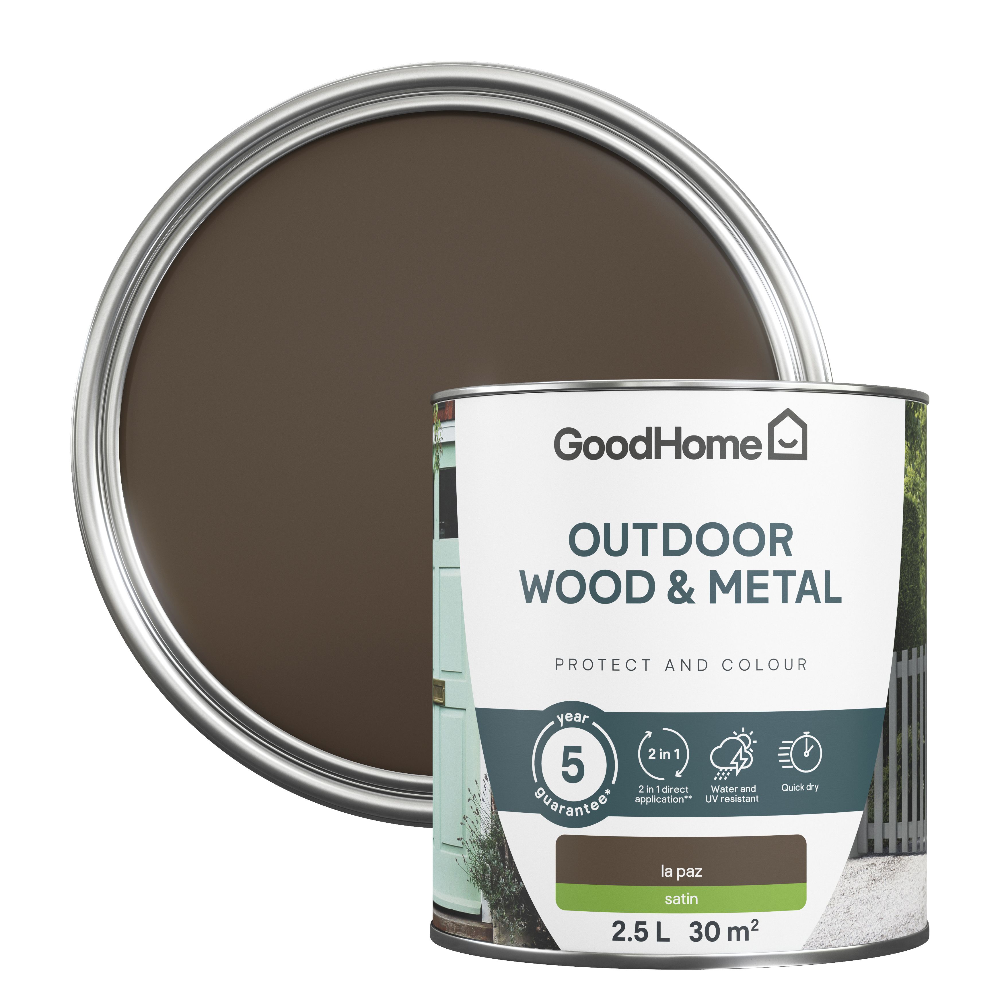 GoodHome Outdoor La Paz Satinwood Multi-surface paint, 2.5L