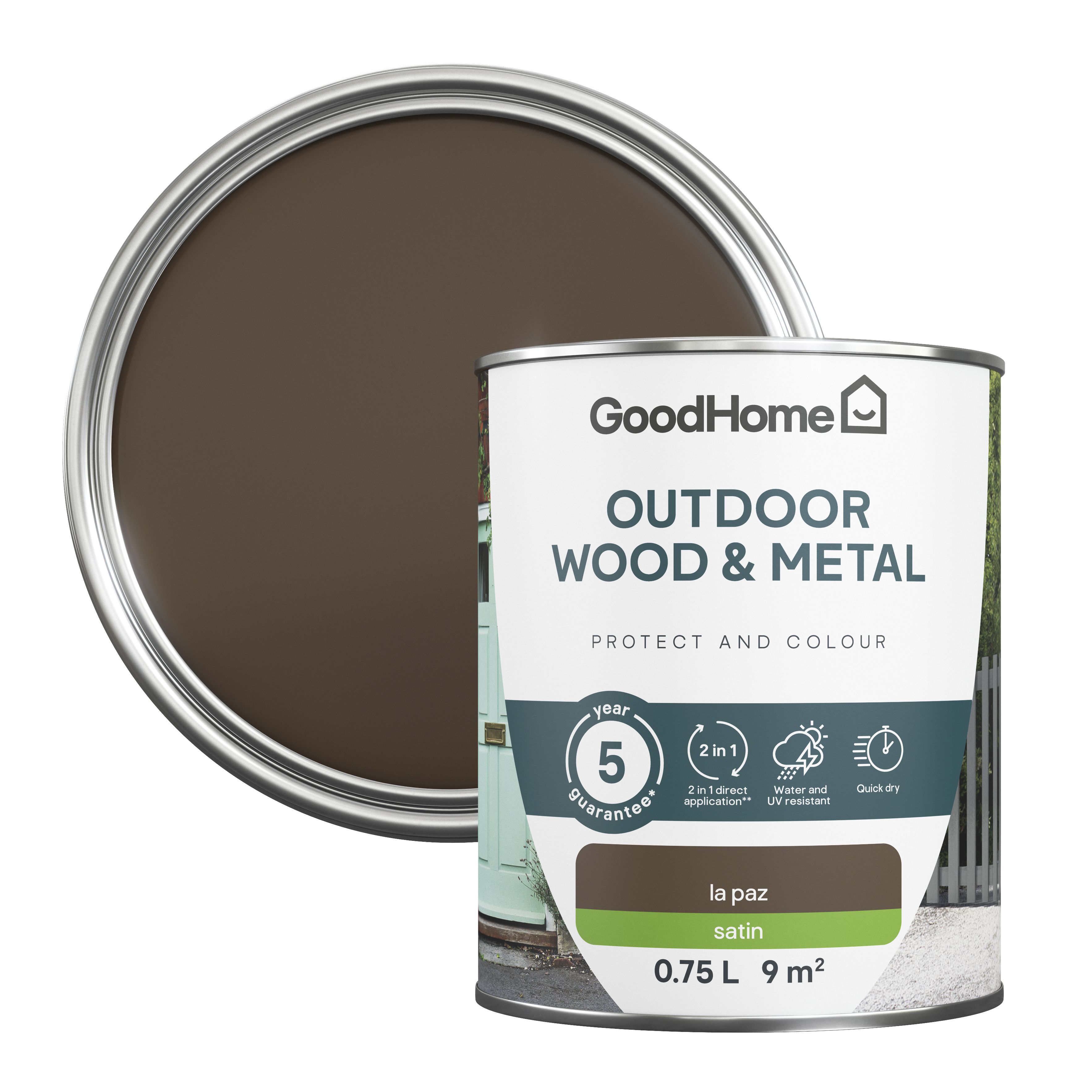 GoodHome Outdoor La paz Satinwood Multi-surface paint, 750ml