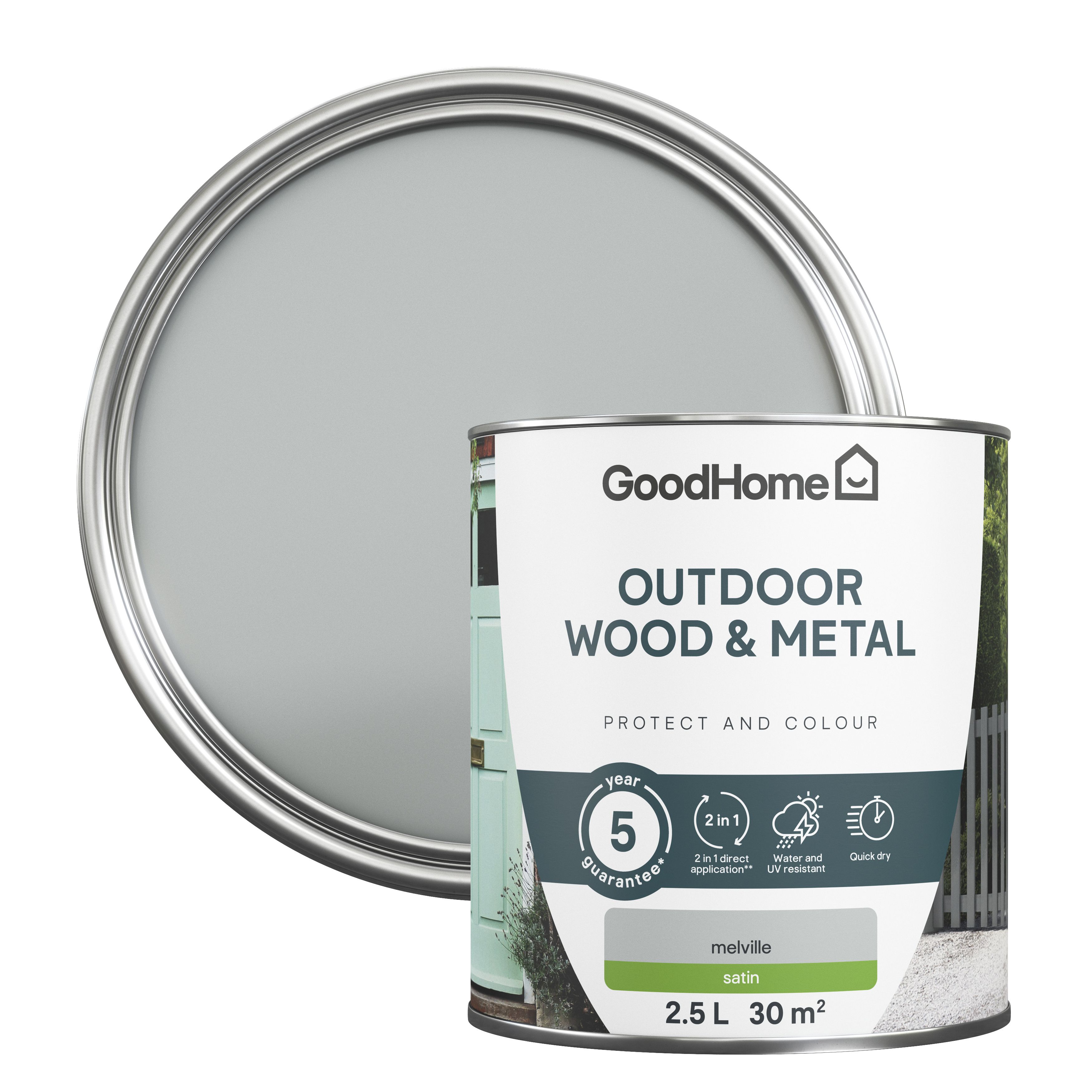 Buy GoodHome Outdoor Melville Satinwood Multisurface paint, 2.5L DIY