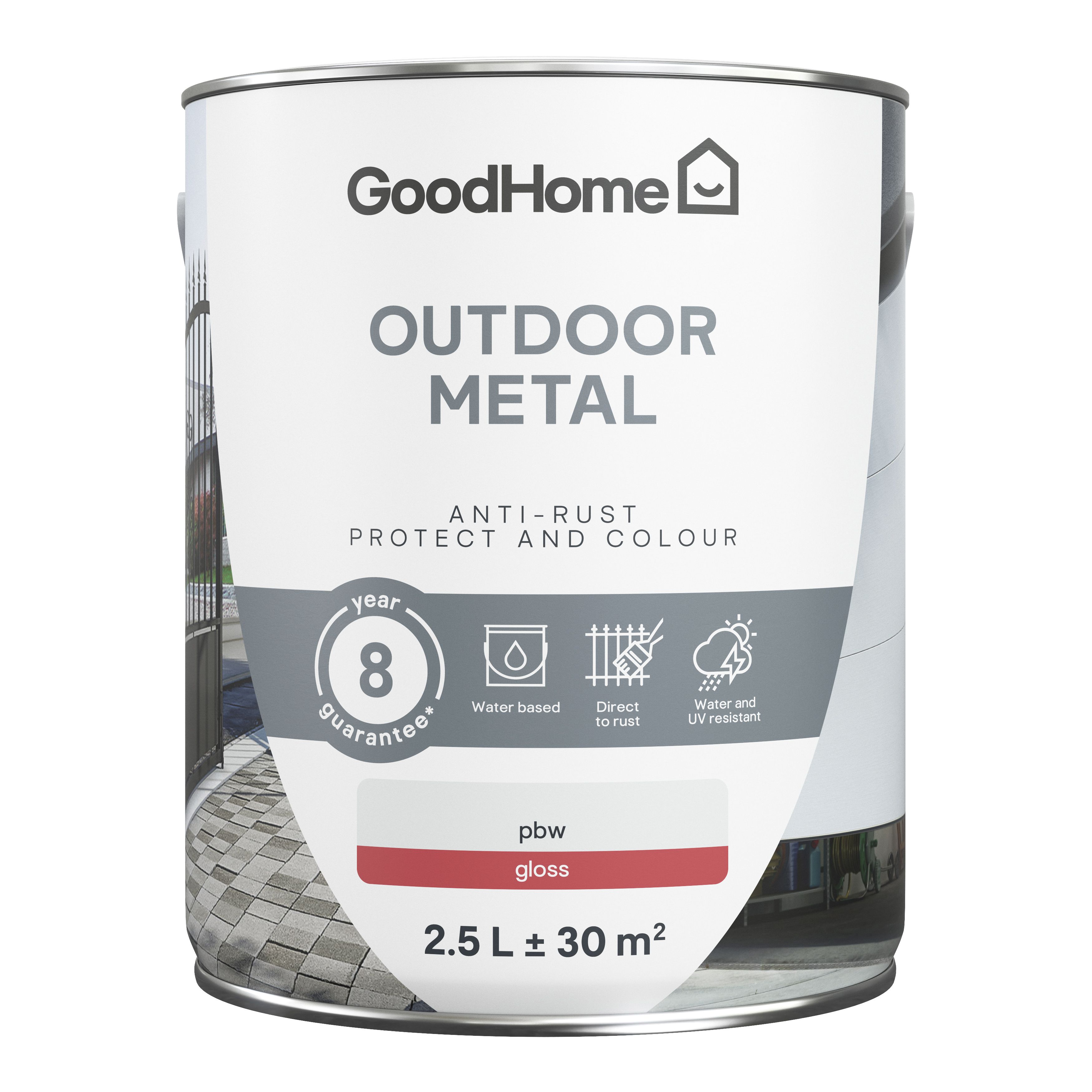 GoodHome Outdoor White Gloss Exterior Doors & windows Topcoat Metal paint, 2.5L Tin