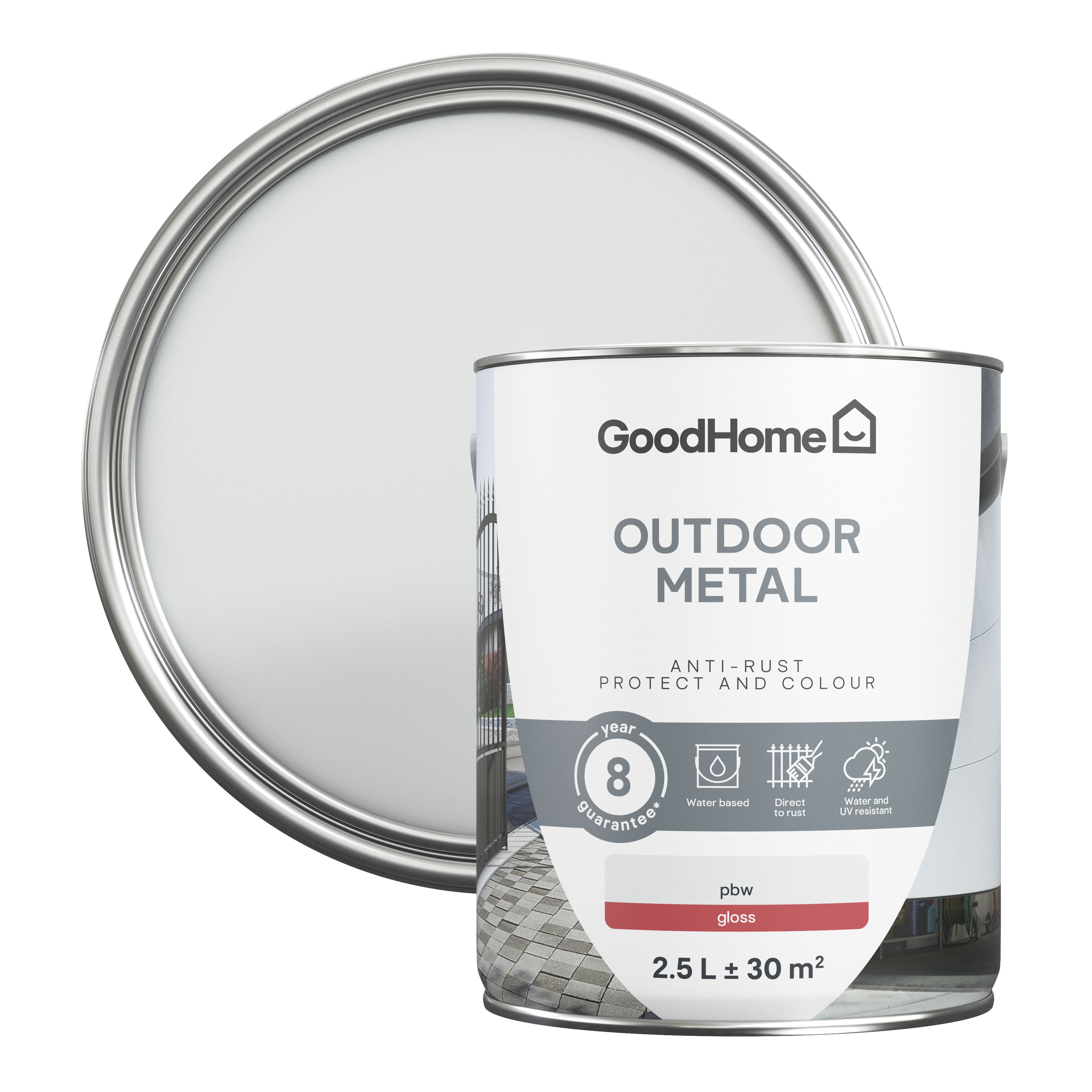 GoodHome Outdoor White Gloss Exterior Doors & windows Topcoat Metal paint, 2.5L Tin