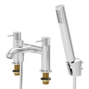 GoodHome Owens Gloss Chrome effect Deck-mounted Double Bath shower mixer tap with shower kit