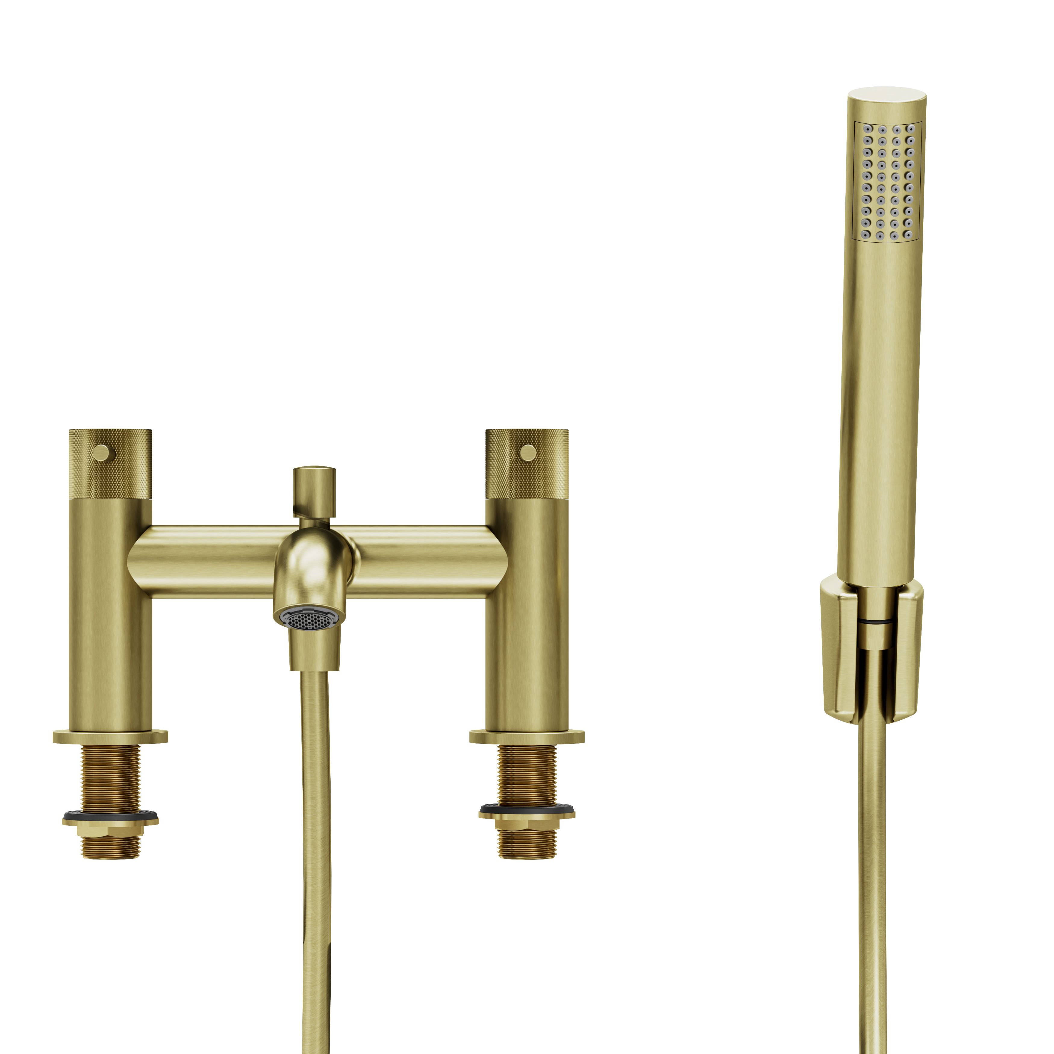 GoodHome Owens Satin Brass effect Deck-mounted Double Bath shower mixer tap with shower kit