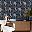 GoodHome Padworth Navy Woven effect Textured Wallpaper