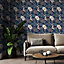 GoodHome Padworth Navy Woven effect Textured Wallpaper