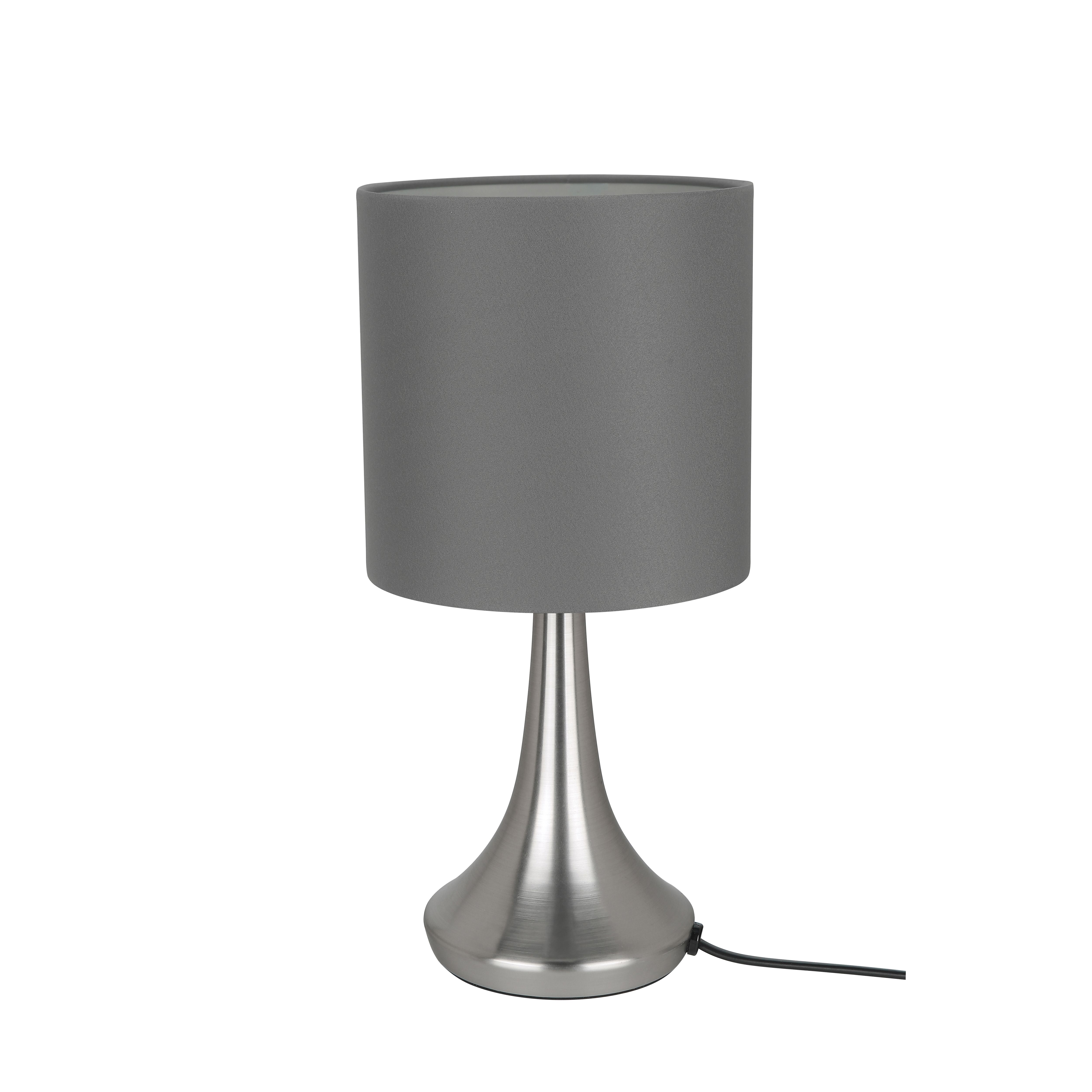 GoodHome Painswick Cylinder Satin Grey Nickel effect Table lamp