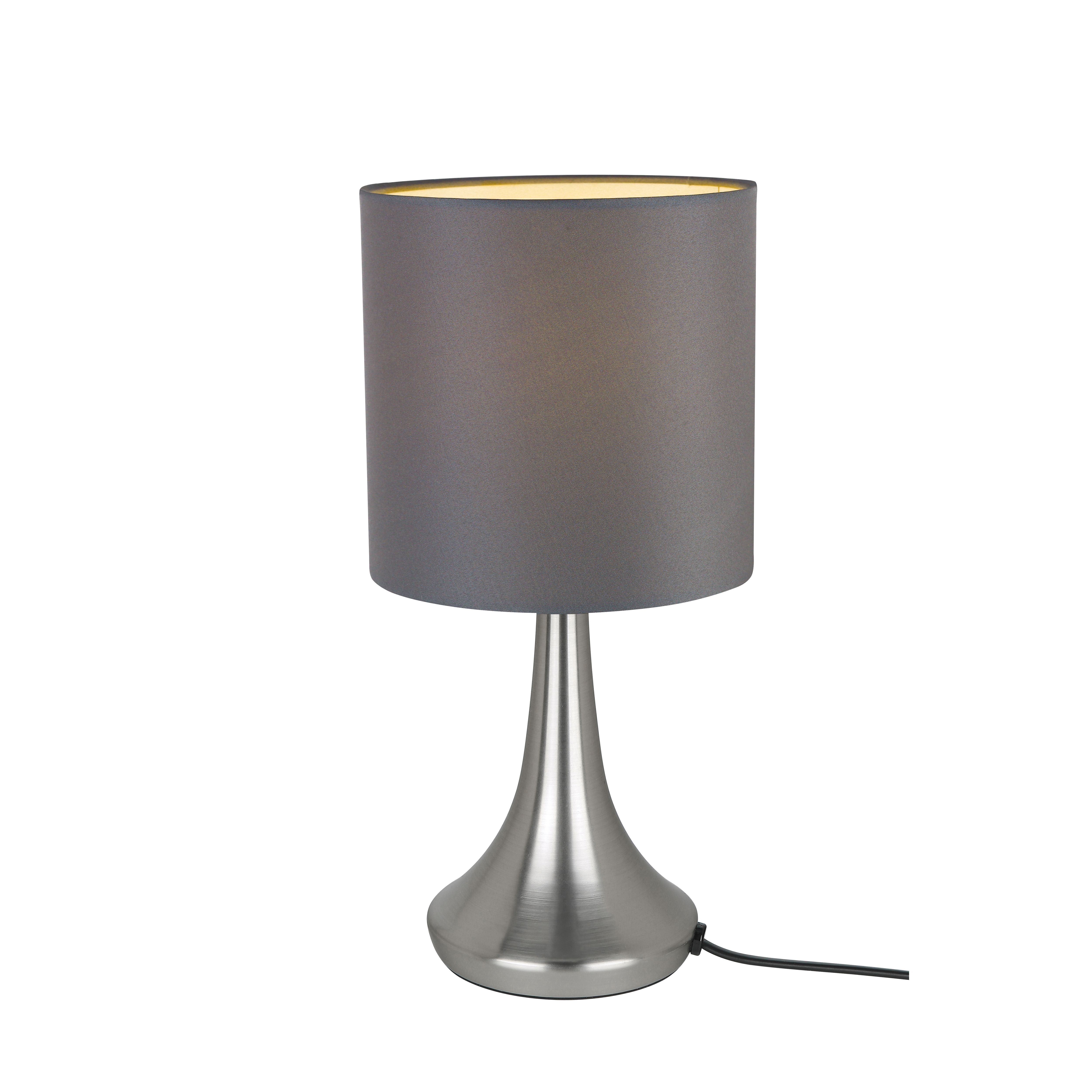GoodHome Painswick Cylinder Satin Grey Nickel effect Table lamp
