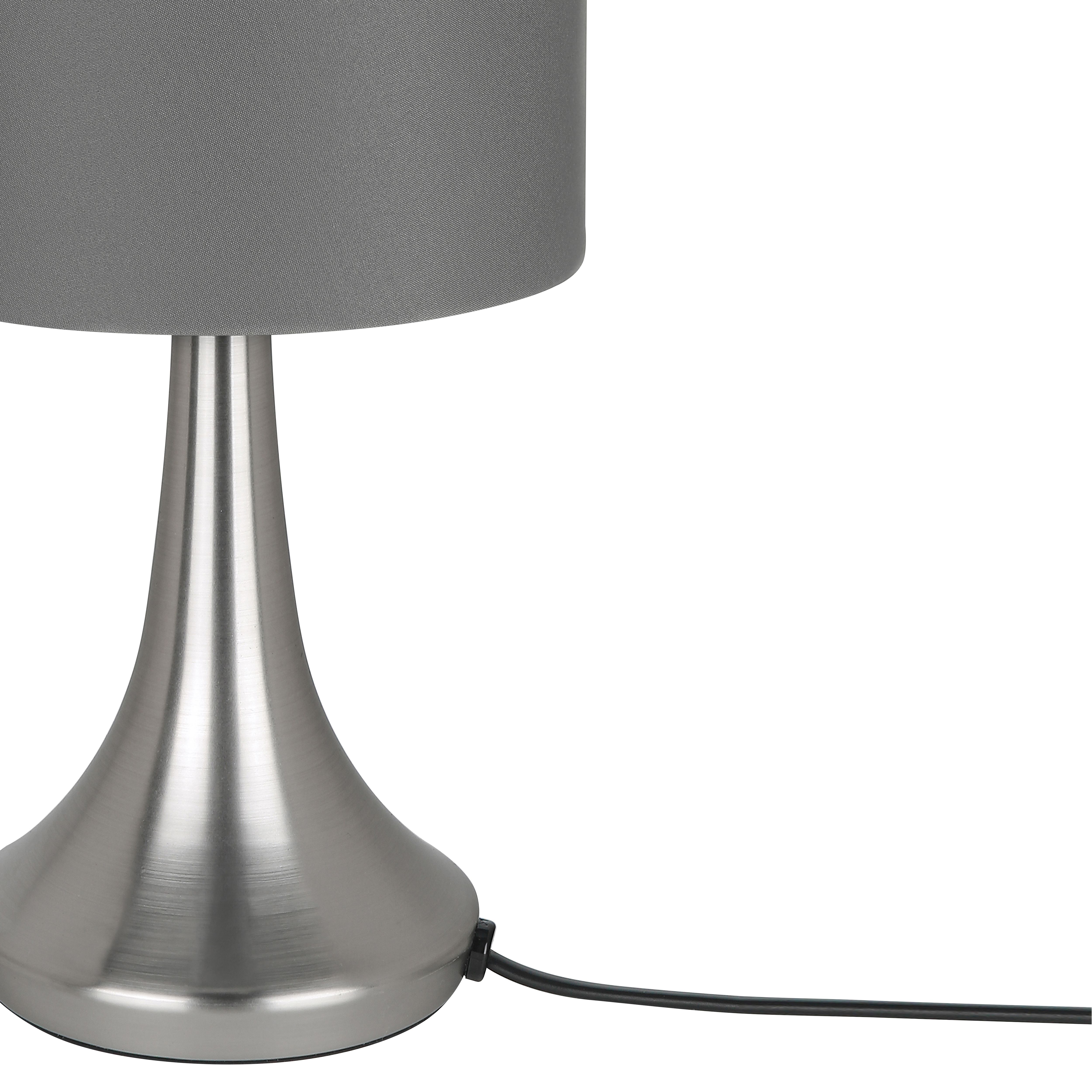GoodHome Painswick Cylinder Satin Grey Nickel effect Table lamp