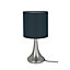 GoodHome Painswick Satin Blue Nickel effect Cylinder Table lamp