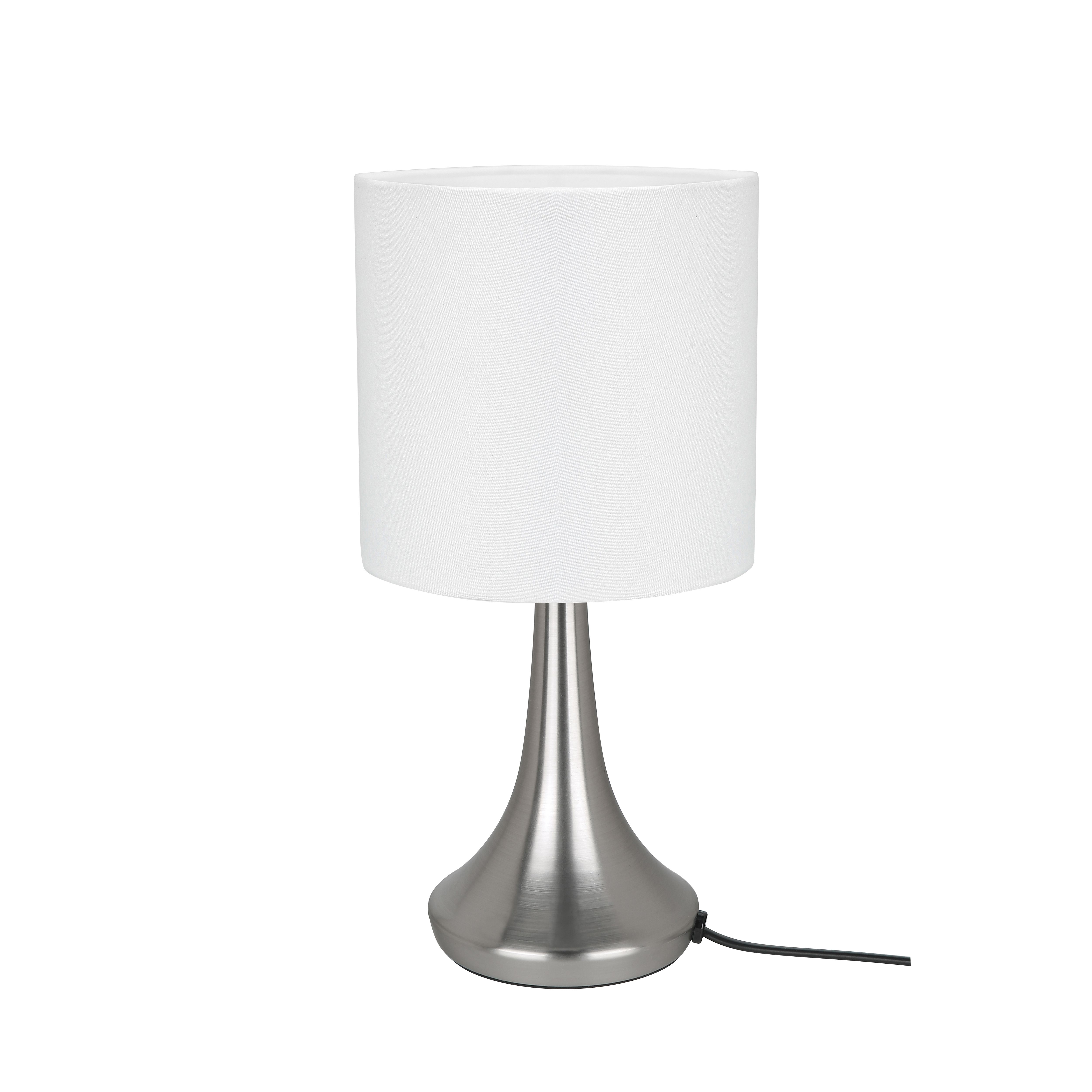 GoodHome Painswick Satin White Nickel effect Cylinder Table lamp