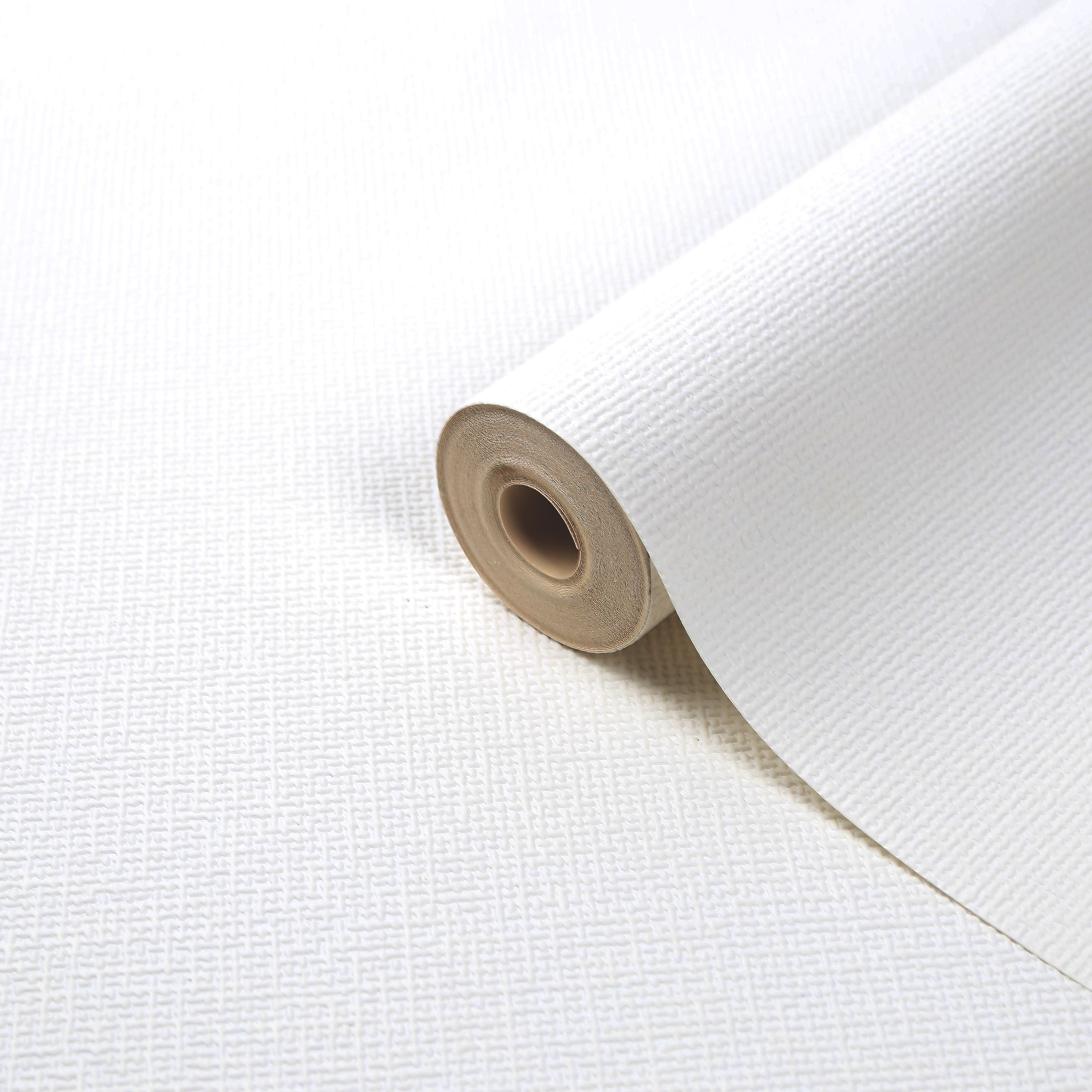GoodHome Palmeri White Woven effect Shabby chic Textured Wallpaper