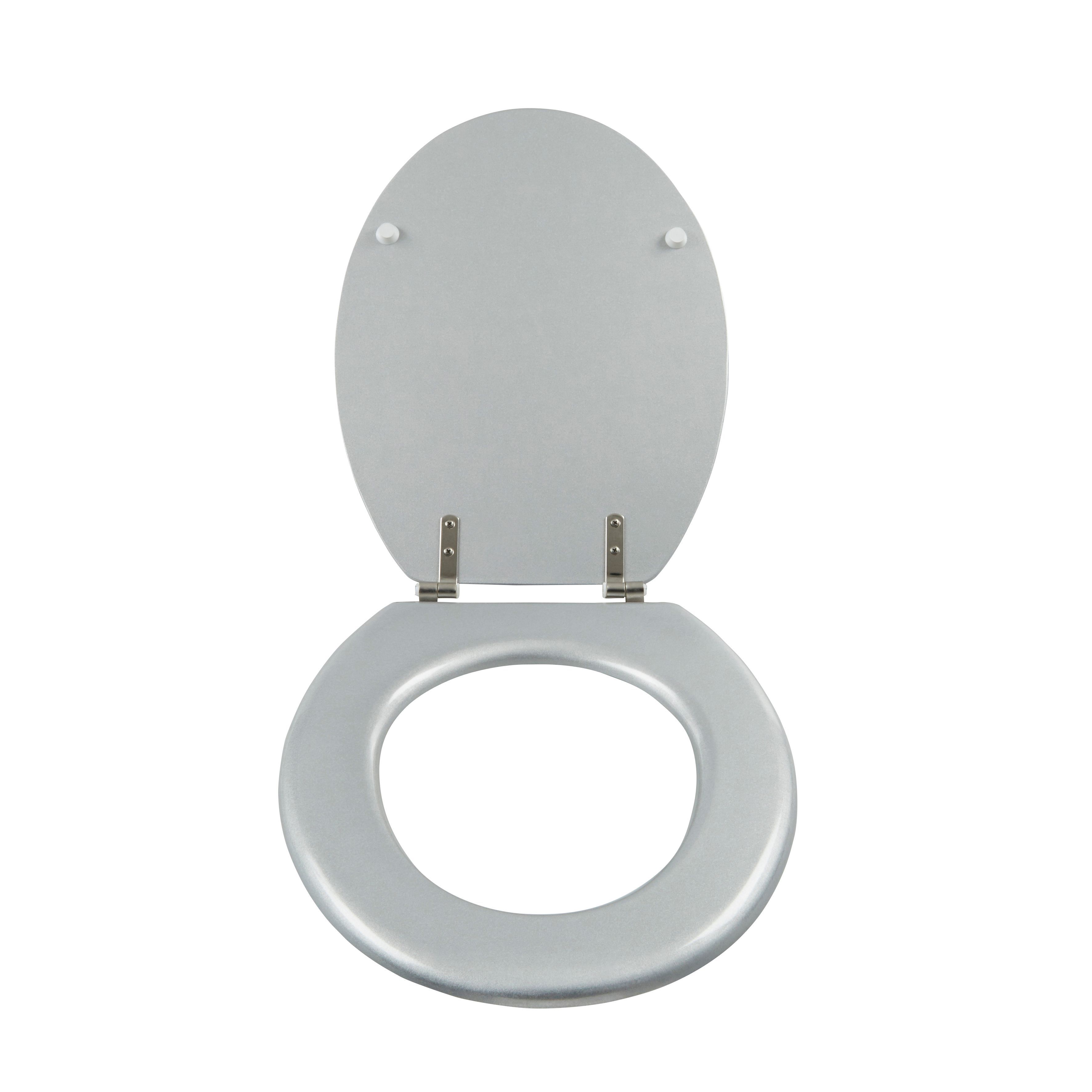 GoodHome Palmi Silver Round Standard close Toilet seat