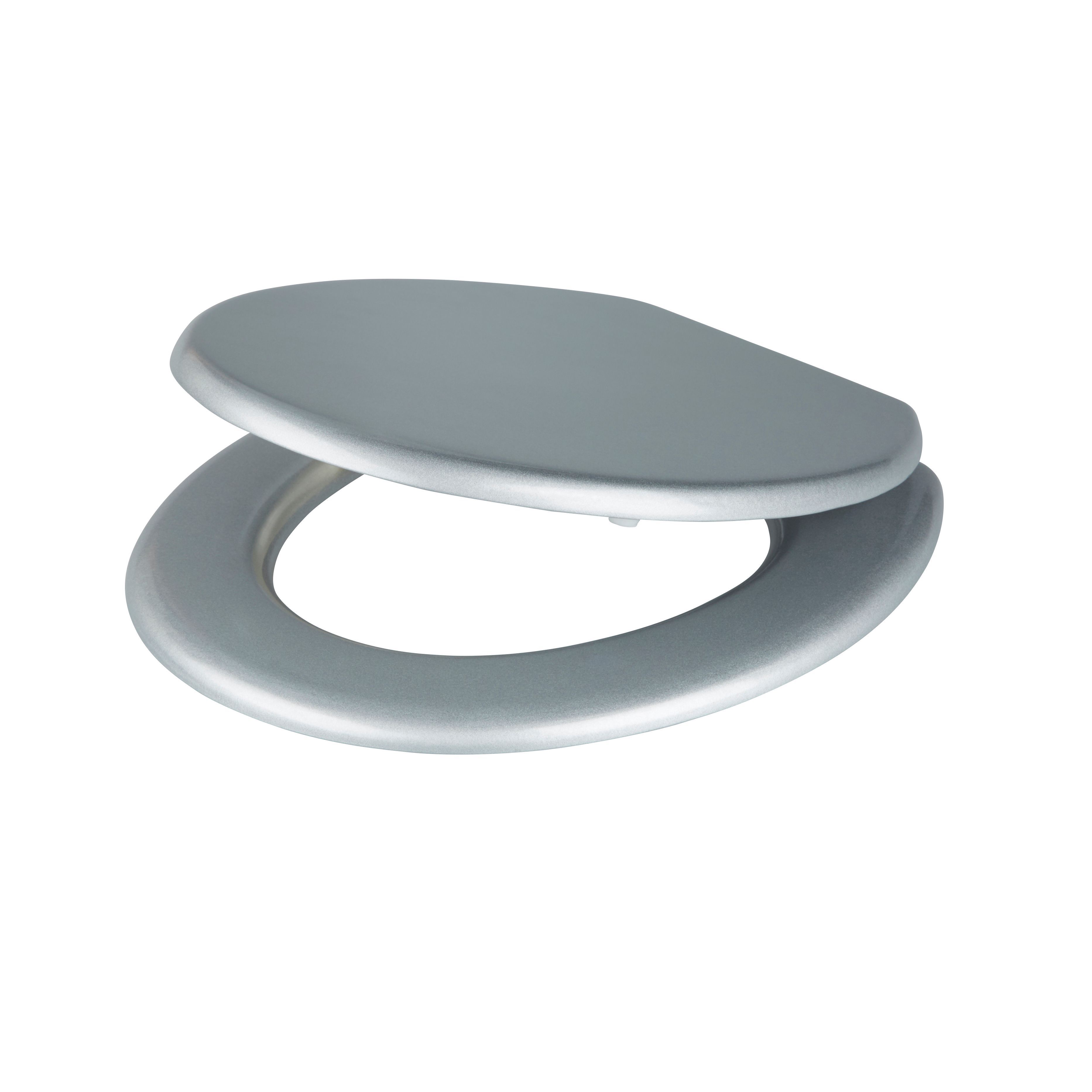 GoodHome Palmi Silver Round Standard close Toilet seat