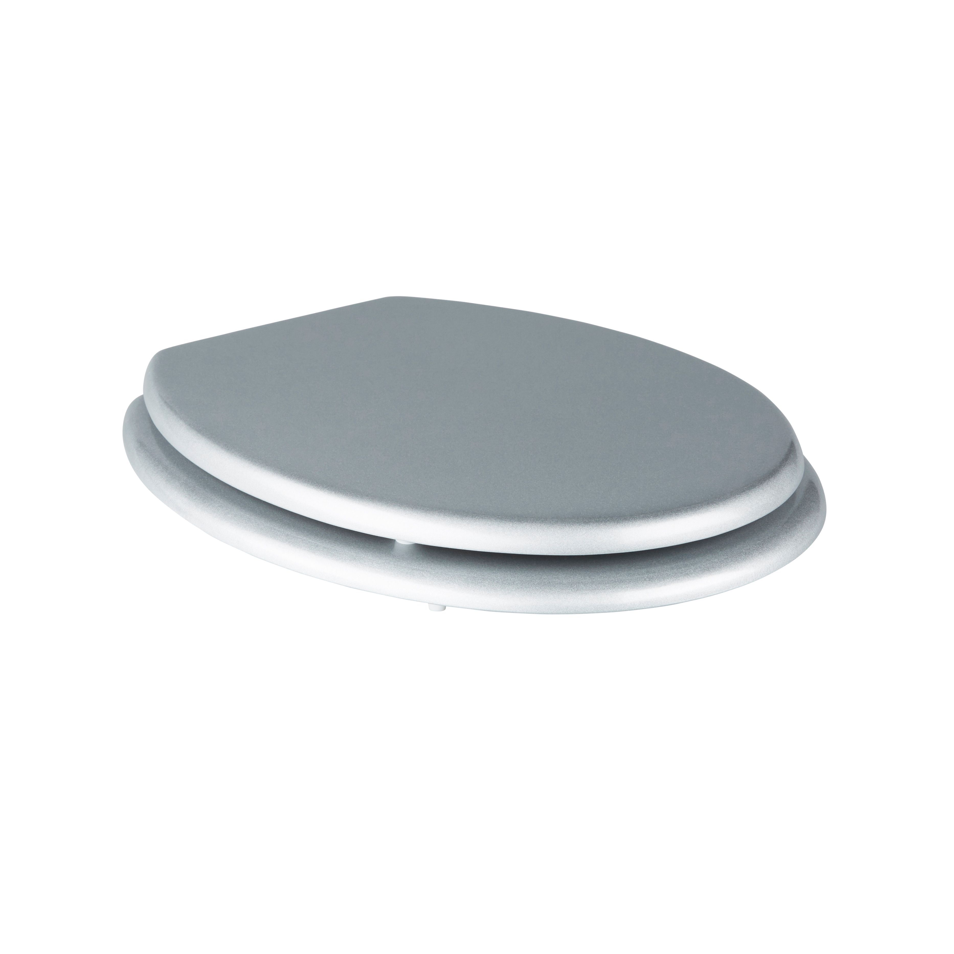 GoodHome Palmi Silver Round Standard close Toilet seat