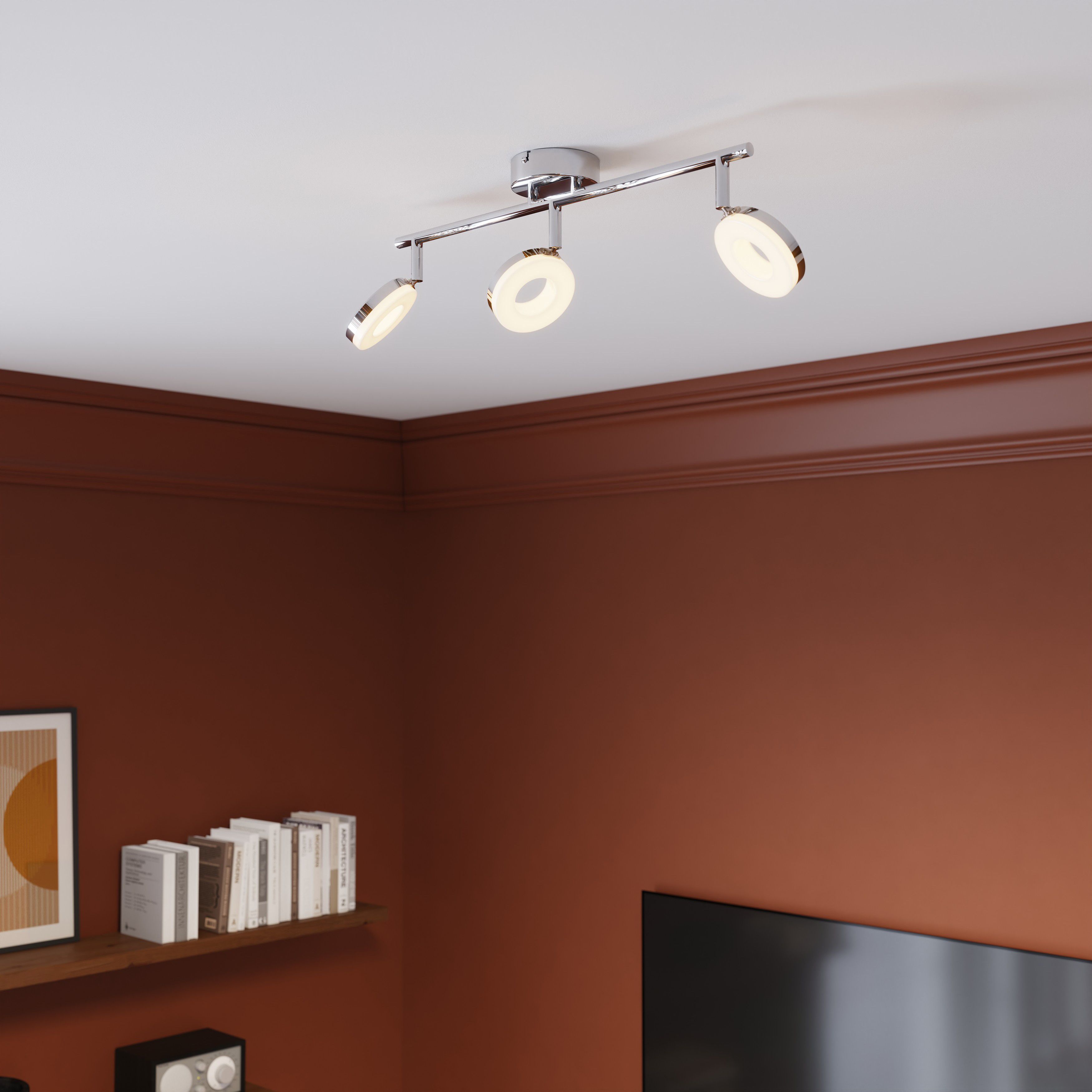 GoodHome Panacea Tube Metal & plastic Chrome effect 3 Lamp LED Ceiling light