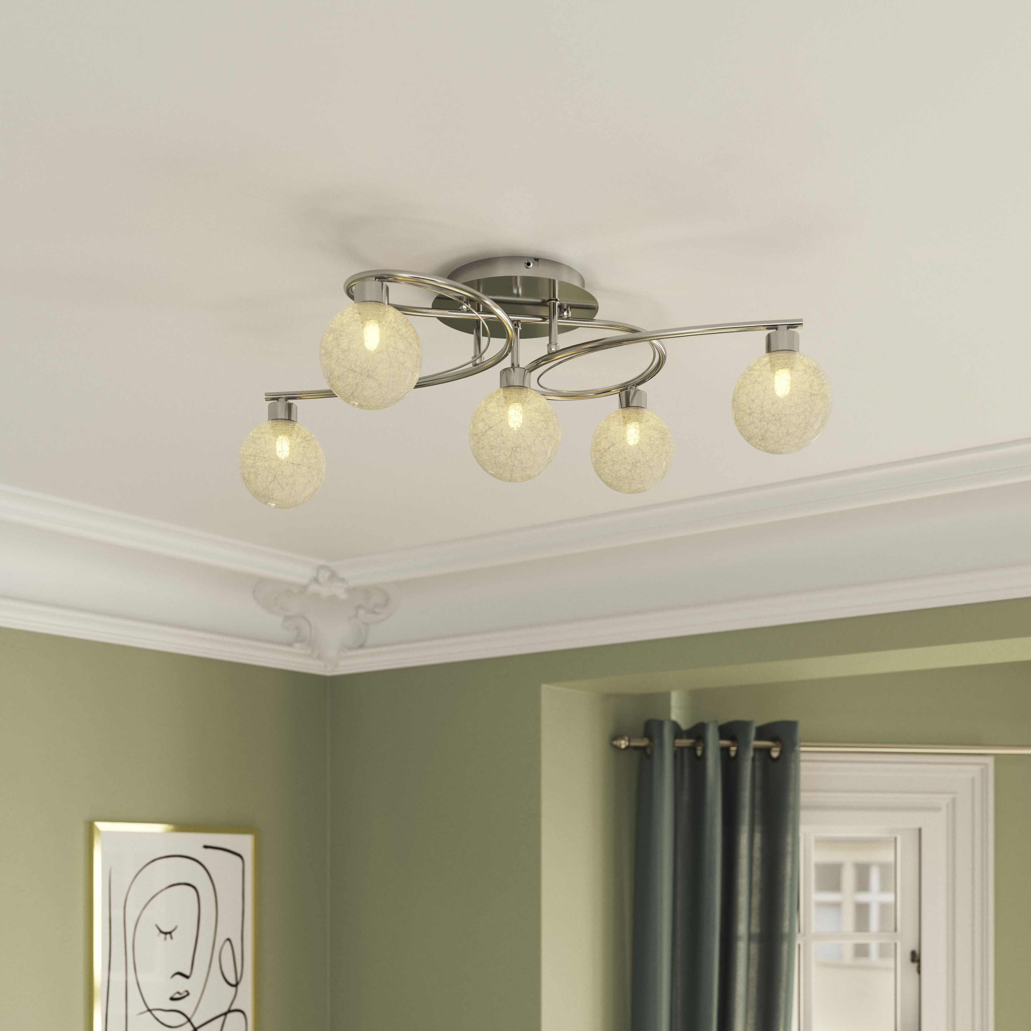 GoodHome Paralia Plate Glass & metal Chrome 5 Lamp LED Ceiling light