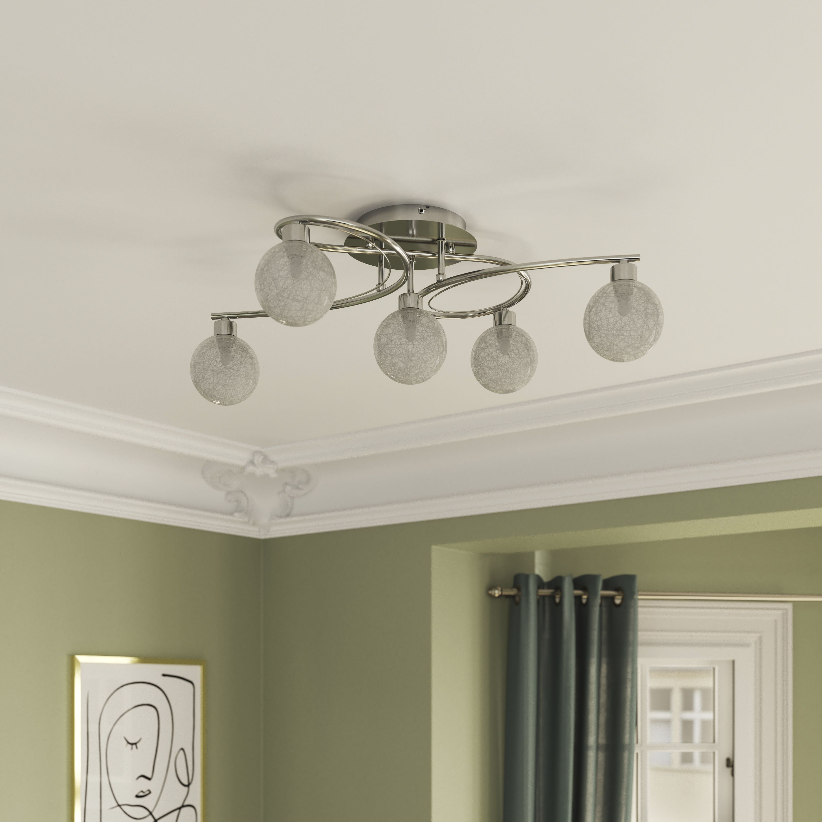 GoodHome Paralia Plate Glass & metal Chrome 5 Lamp LED Ceiling light