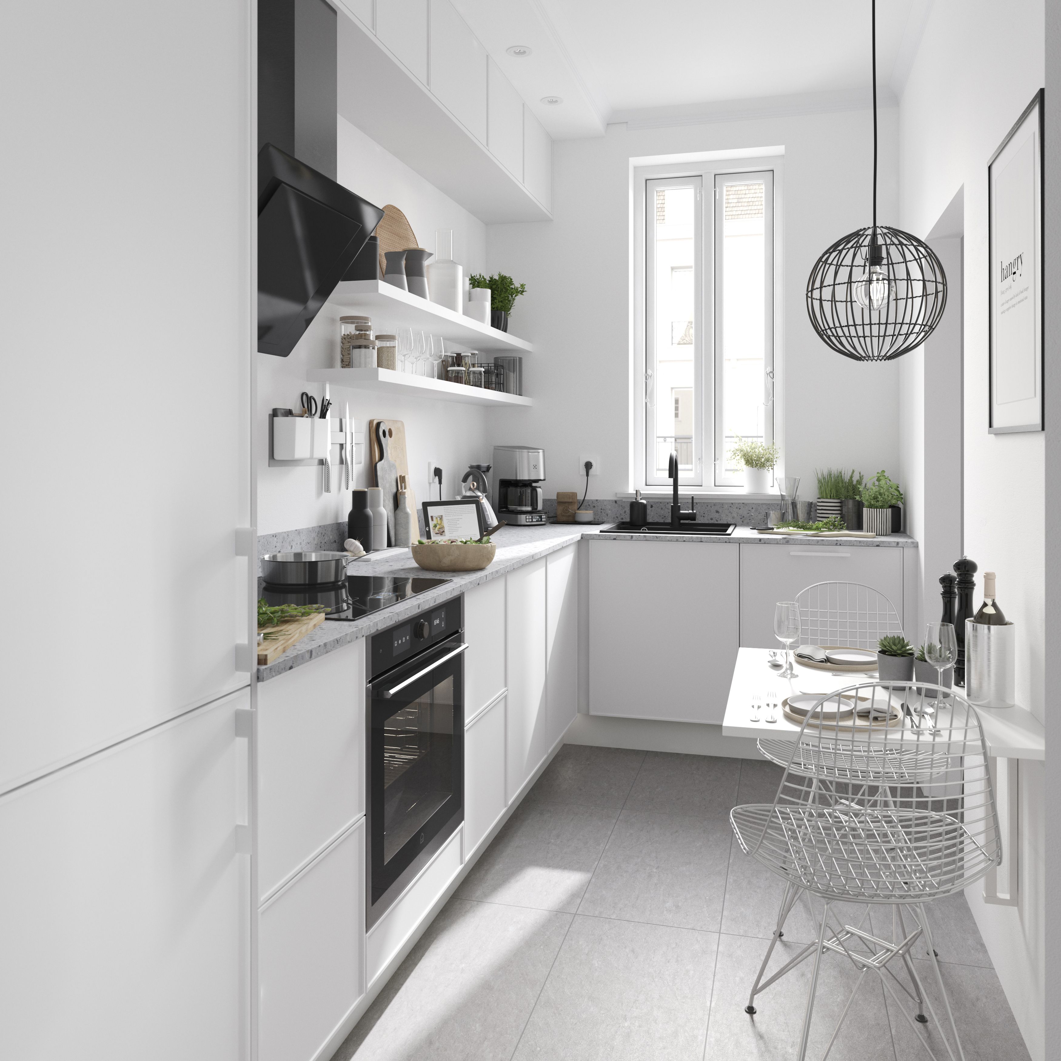 GoodHome Pasilla Matt white thin frame slab Standard End panel (H)2010mm (W)570mm, Pair