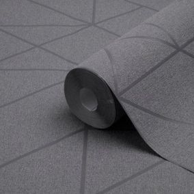 GoodHome Patula Dark grey Geometric Ridged effect Textured Wallpaper