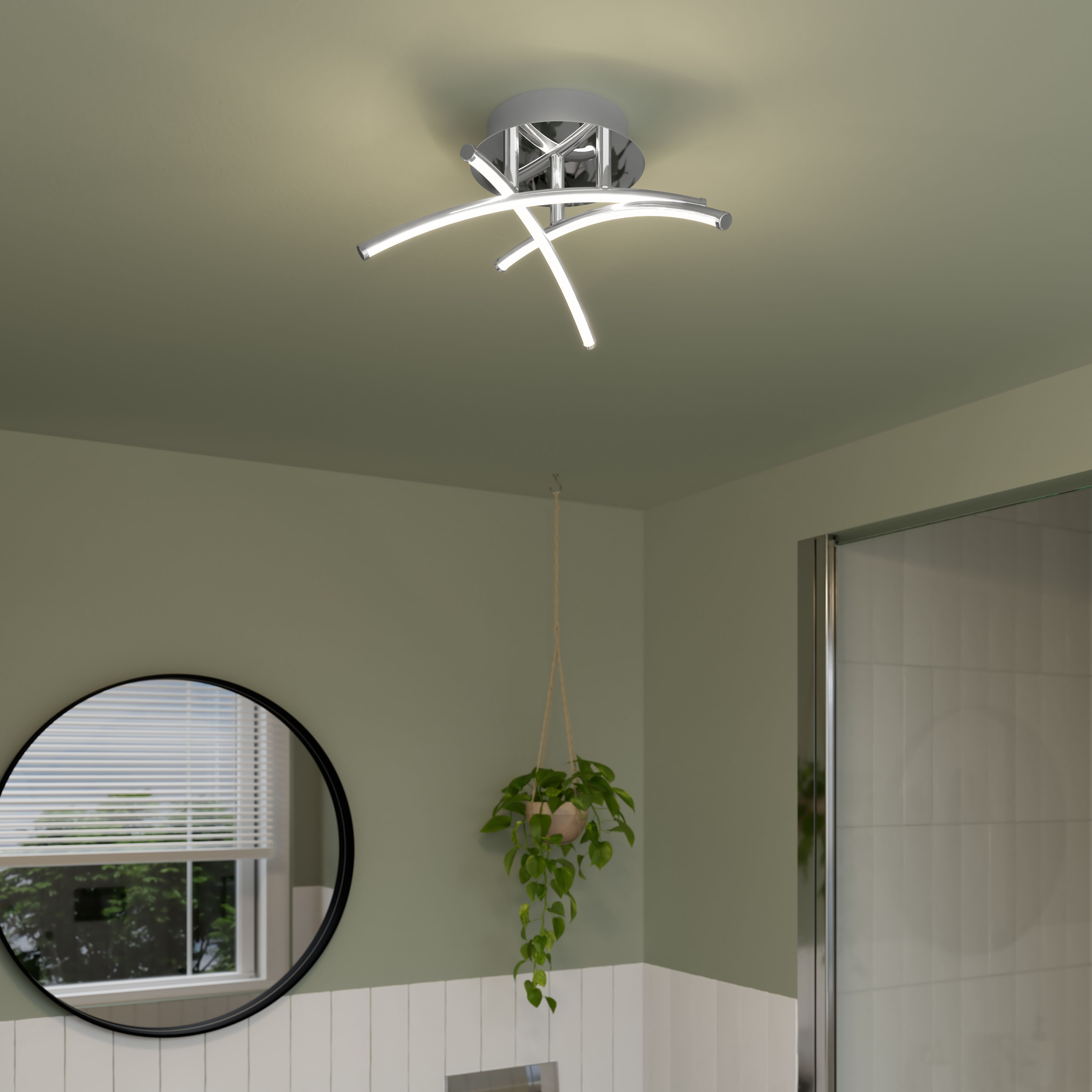 GoodHome Pavone Matt Acrylic & steel Chrome effect 3 Lamp LED Ceiling light
