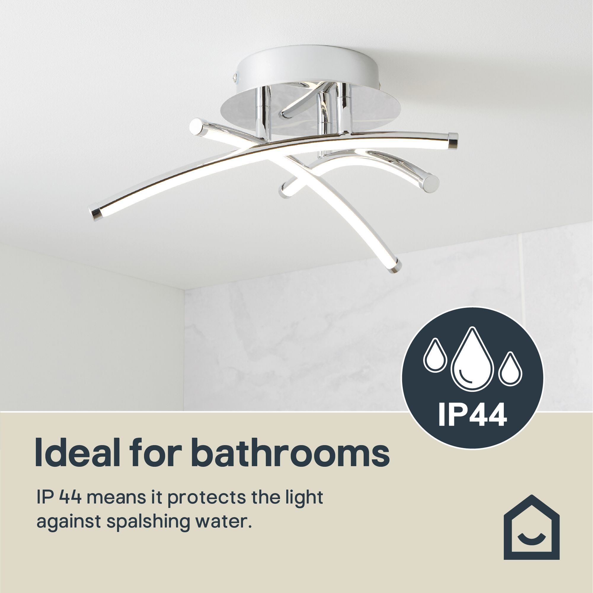 GoodHome Pavone Matt Acrylic & steel Chrome effect 3 Lamp LED Ceiling light