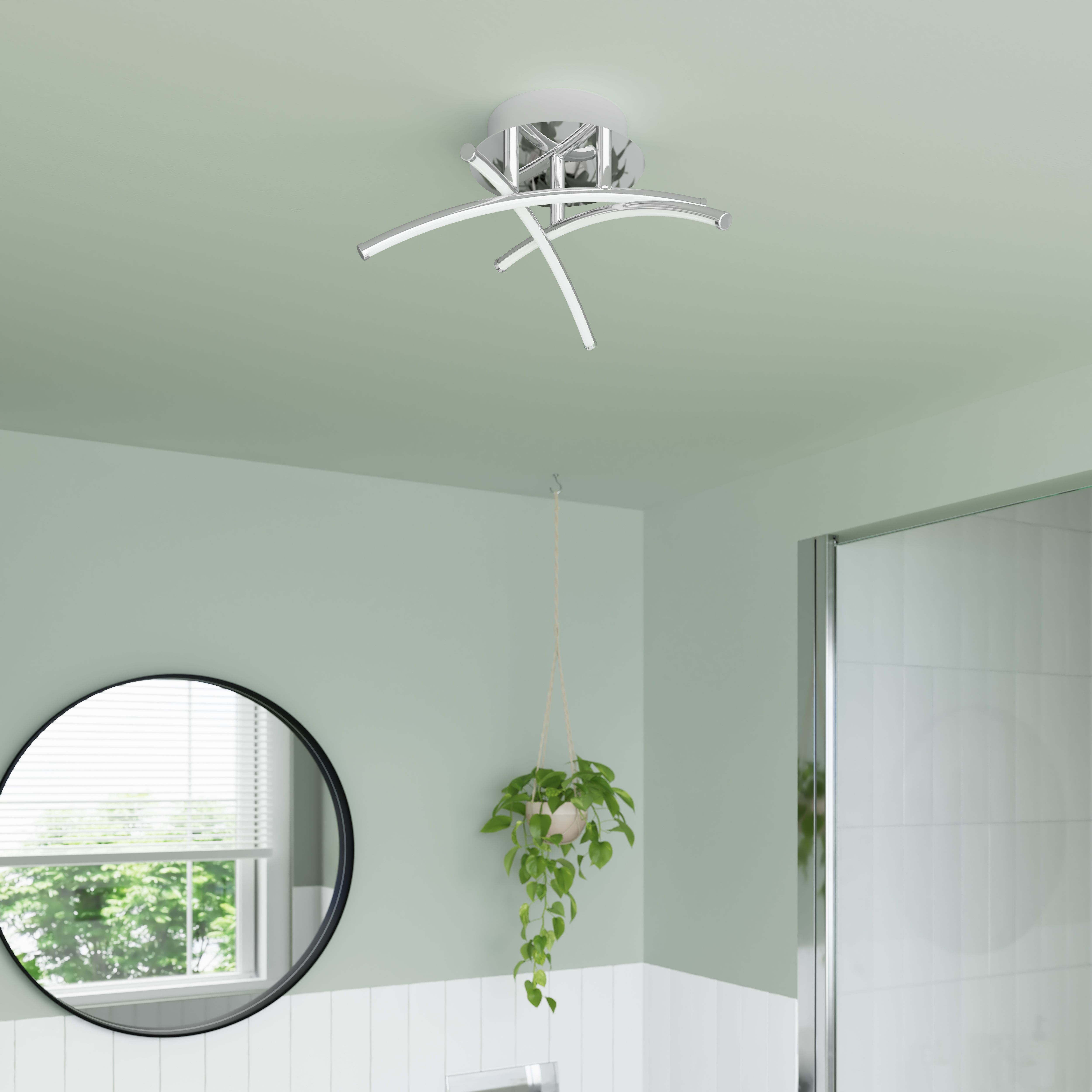 GoodHome Pavone Matt Acrylic & steel Chrome effect 3 Lamp LED Ceiling light